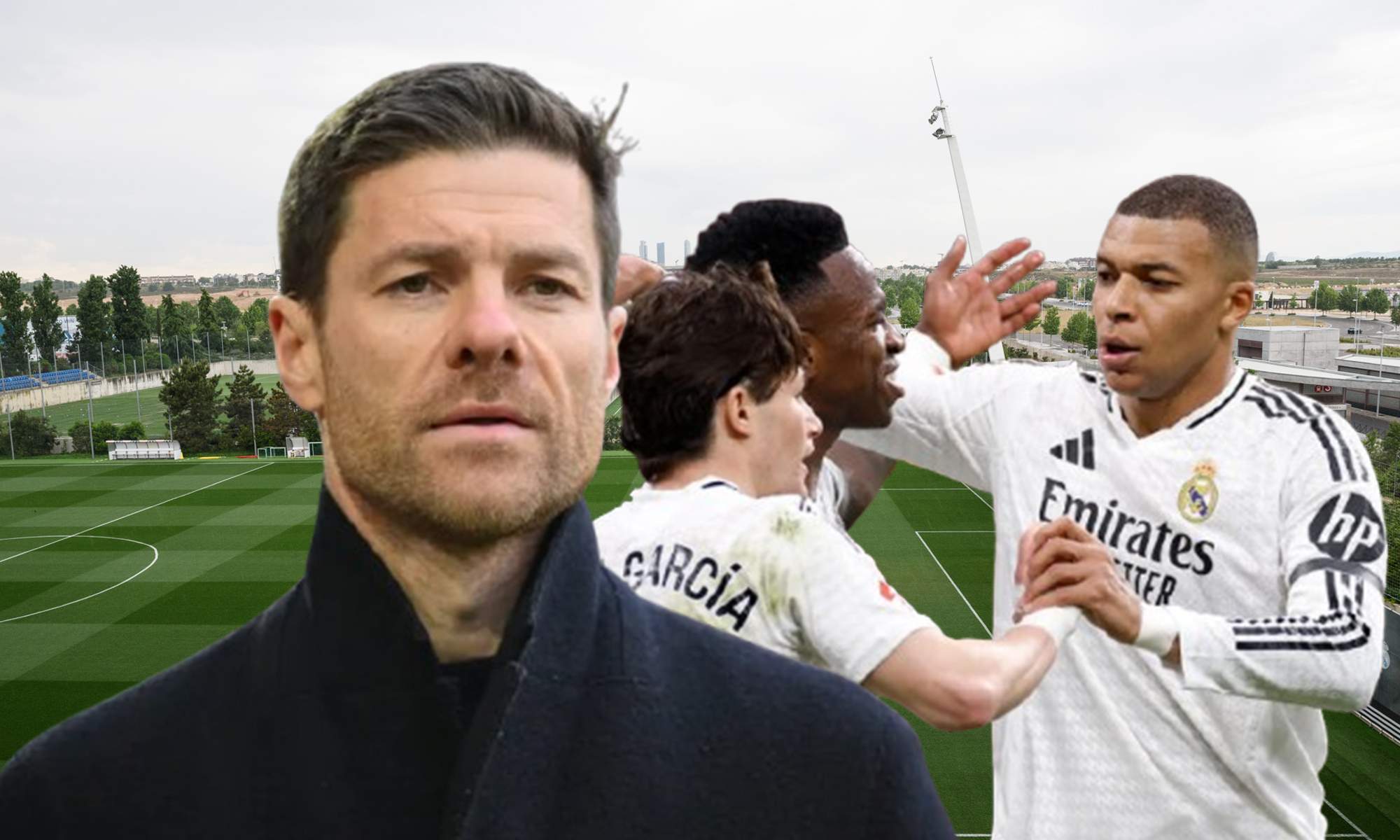 Xabi Alonso, jugadores del Real Madrid celebrando un gol y Valdebebas.