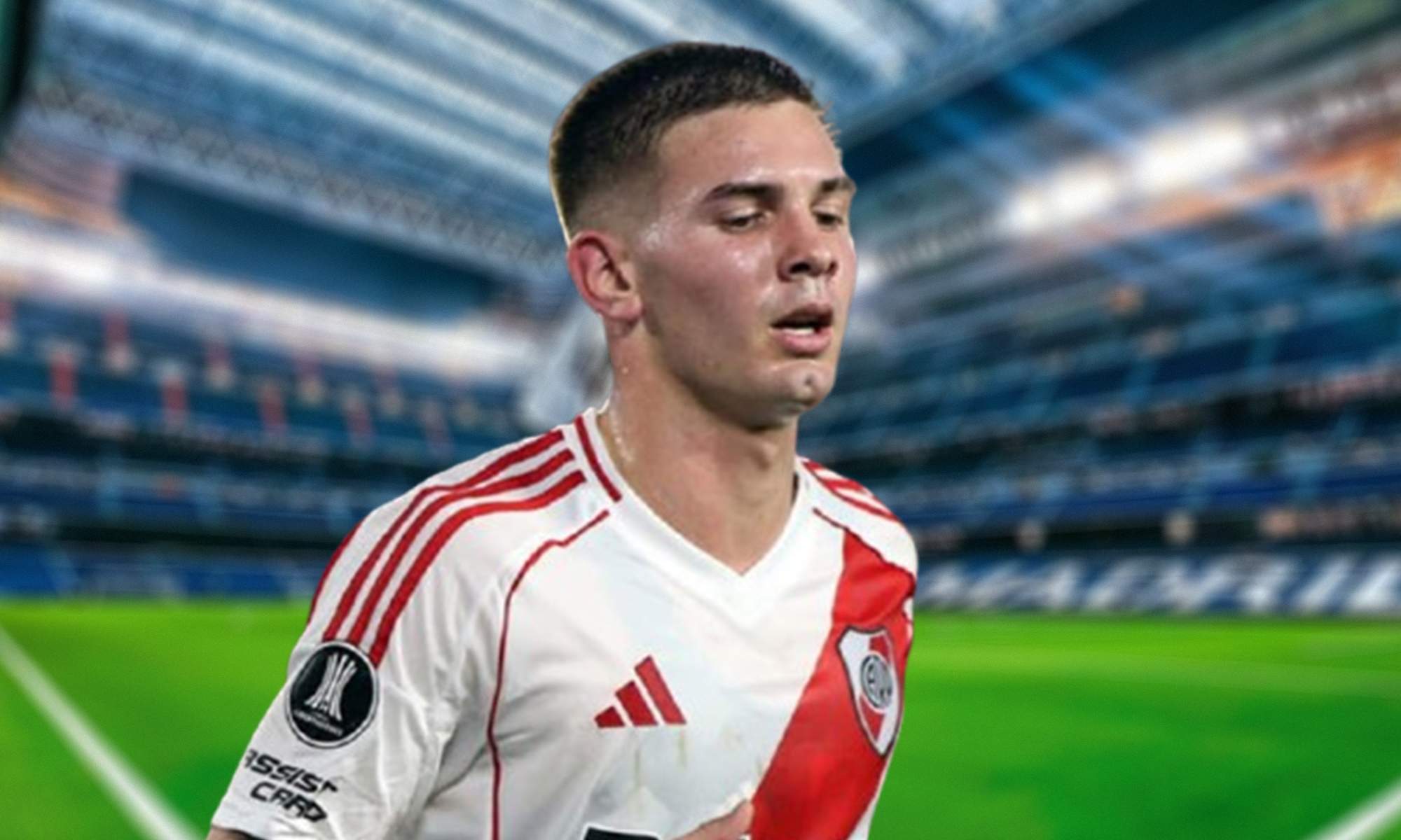 Franco Mastantuono jugando con River Plate y el Santiago Bernabéu.
