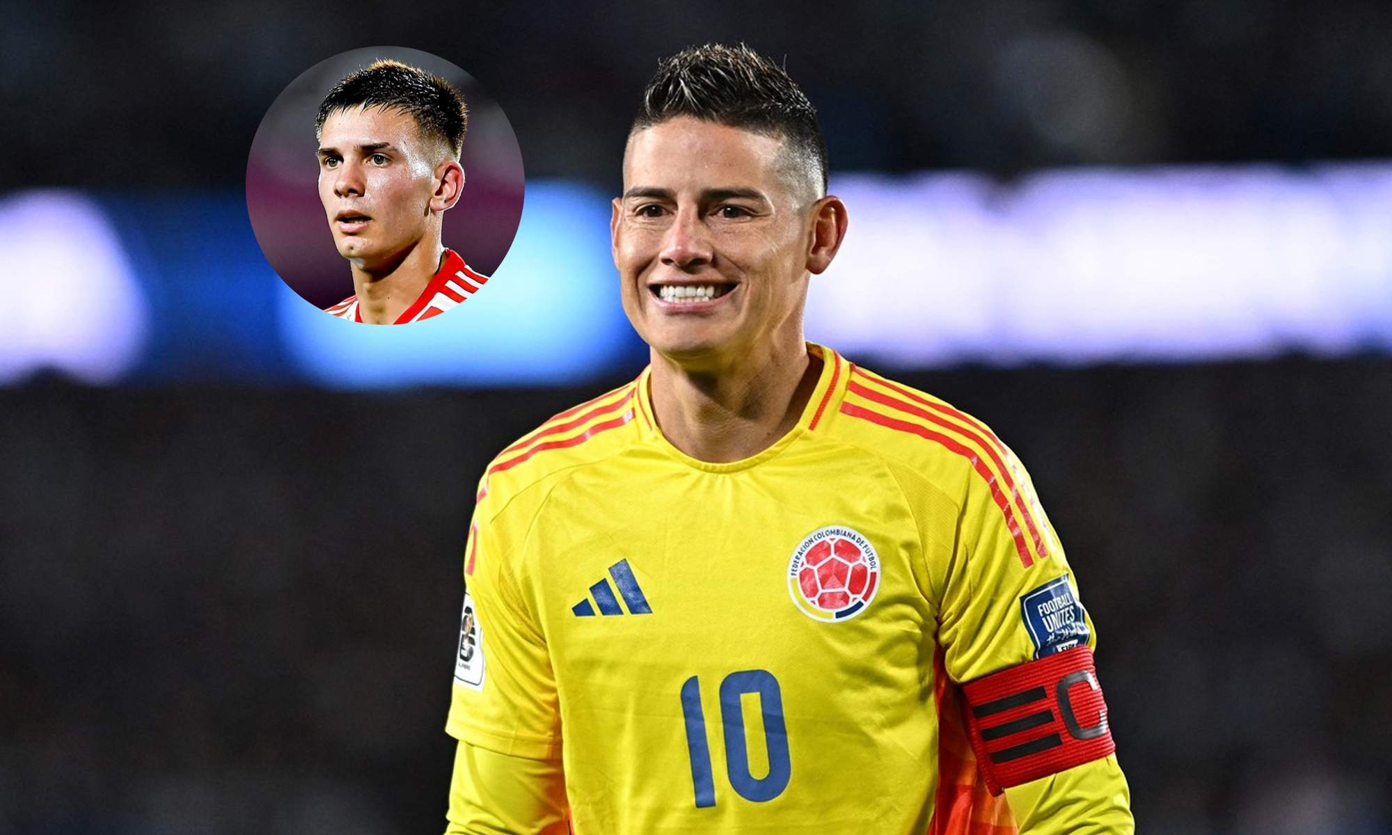 James Rodríguez y una foto de Franco Mastantuono.