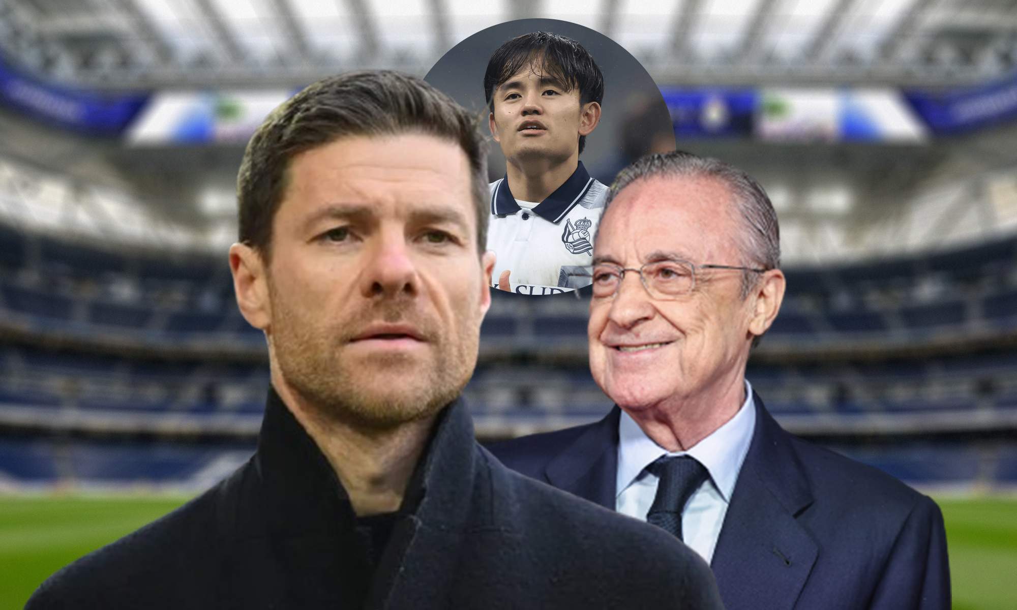 Xabi Alonso, Take Kubo y Florentino Pérez. 
