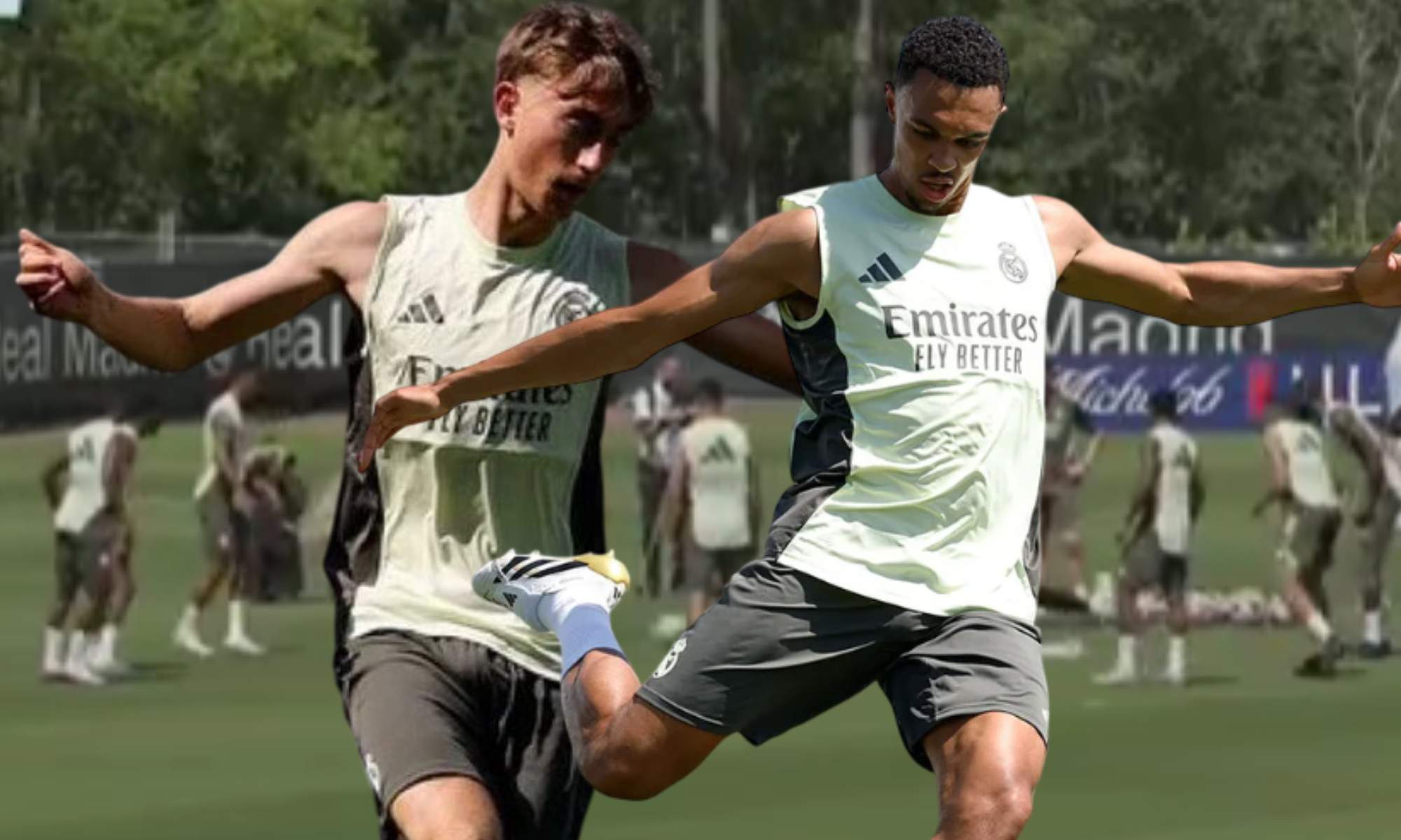 Dean Huijsen y Trent Alexander-Arnold, separados en los rondos