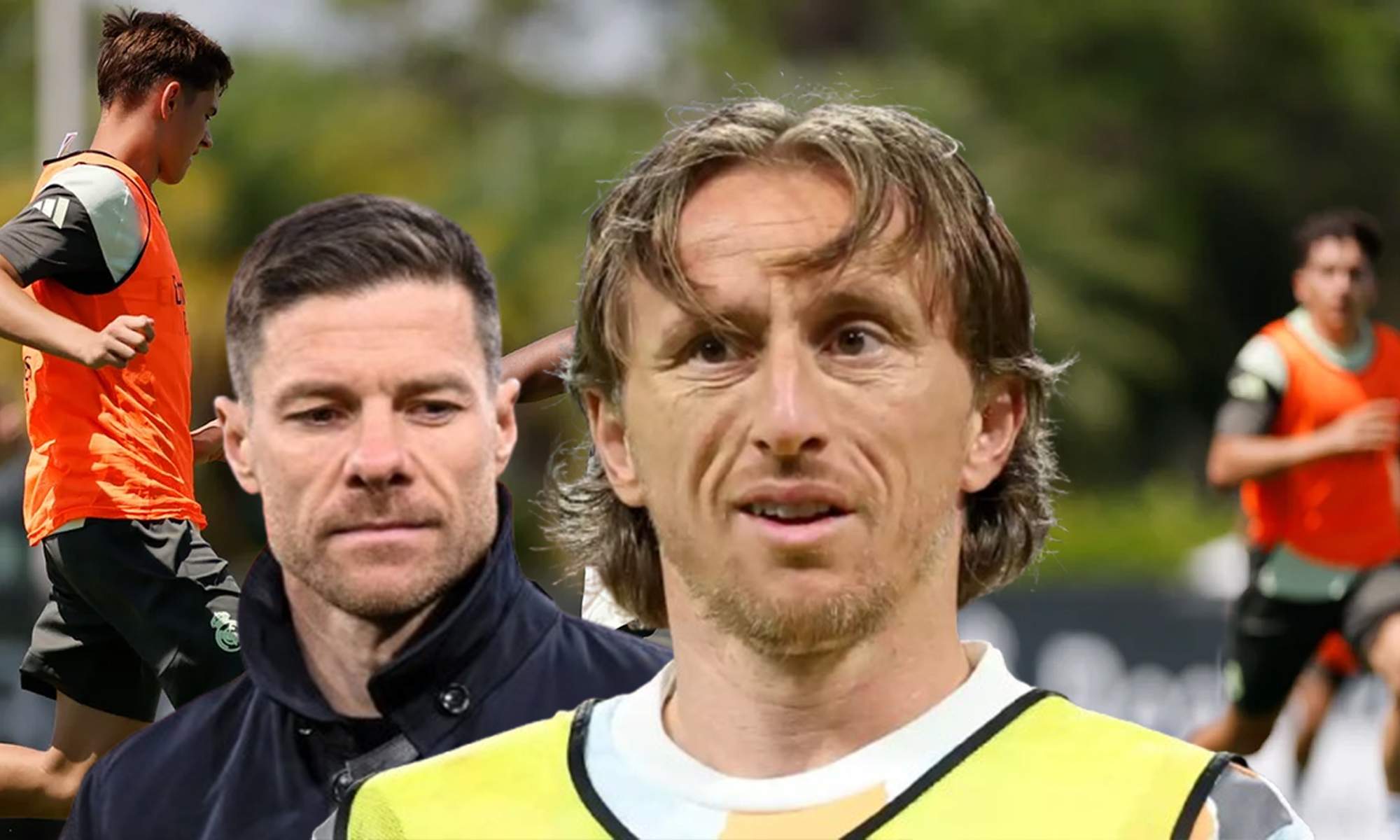 Xabi Alonso, Luka Modric y un entrenamiento del Real Madrid. Xabi Alonso, Luka Modric y un entrenamiento del Real Madrid.