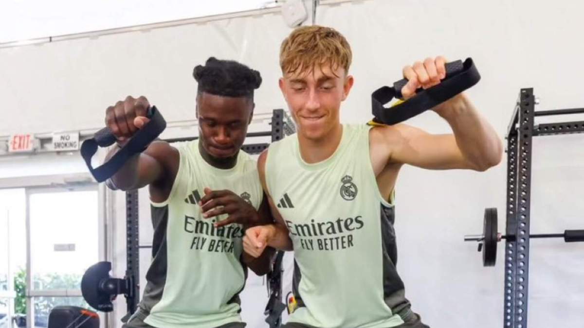 Camavinga y Huijsen ejercitándose en el gimnasio