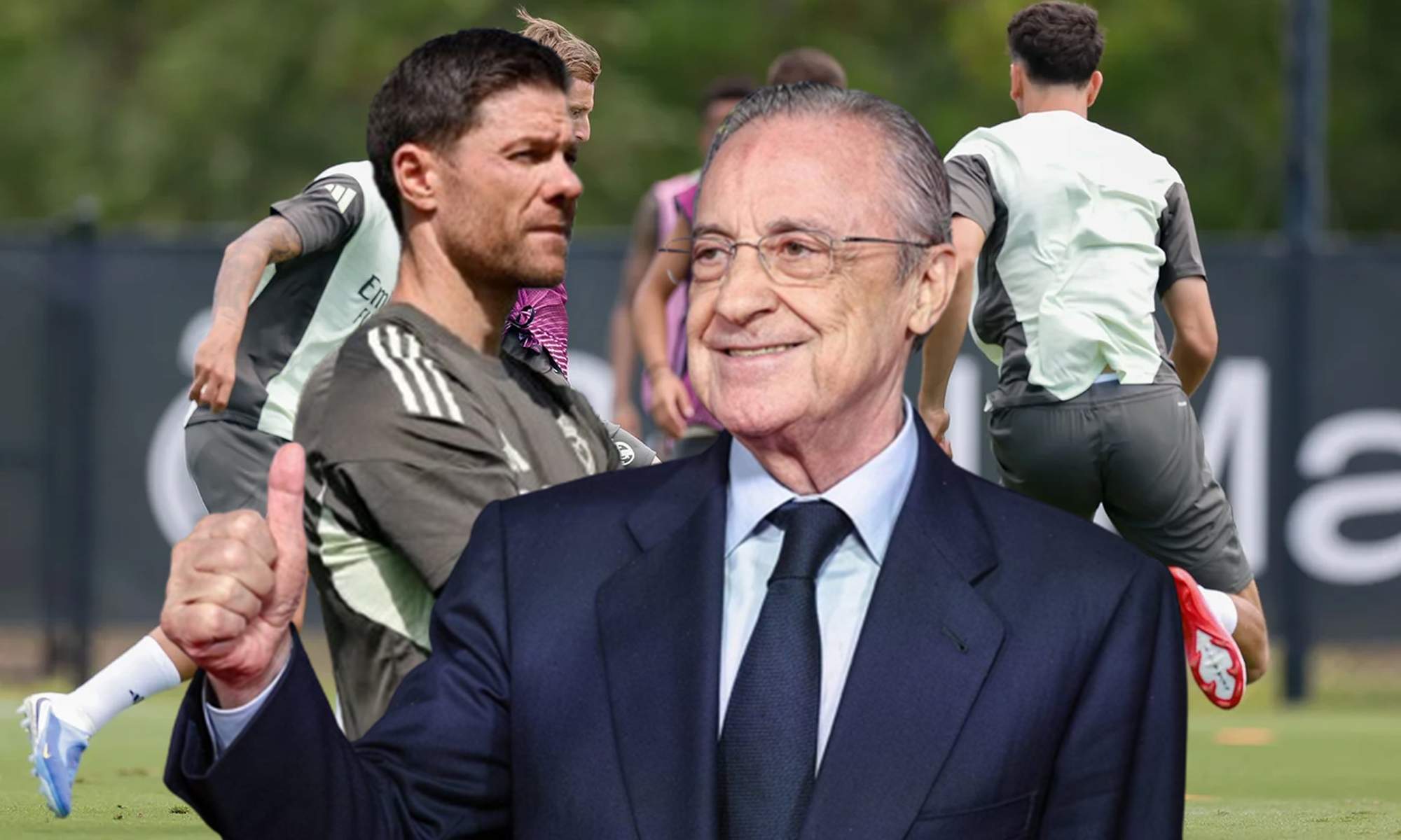 Xabi Alonso, Florentino Pérez y un entrenamiento del Real Madrid.