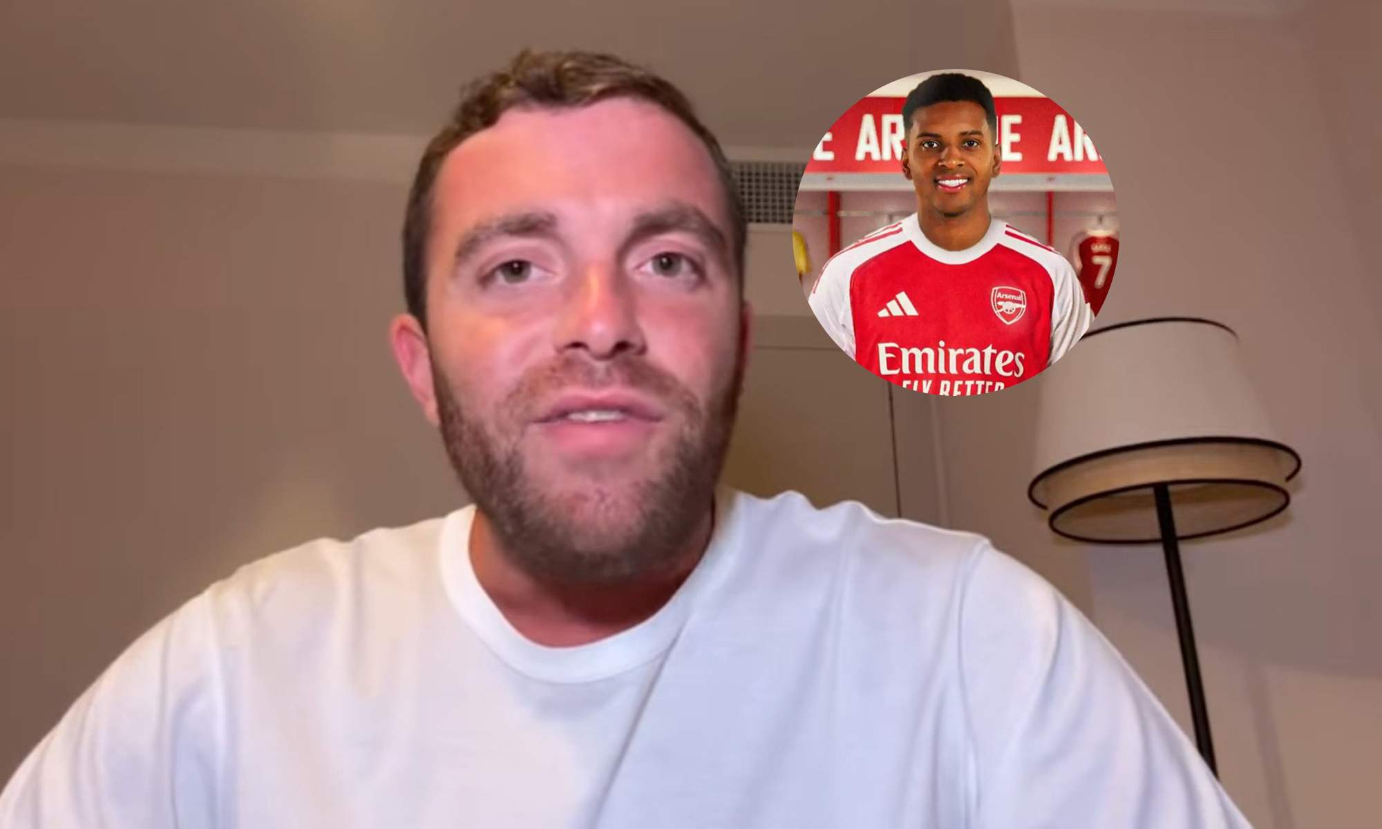 Fabrizio Romano y una foto de Rodrygo Goes con la camiseta del Arsenal. 