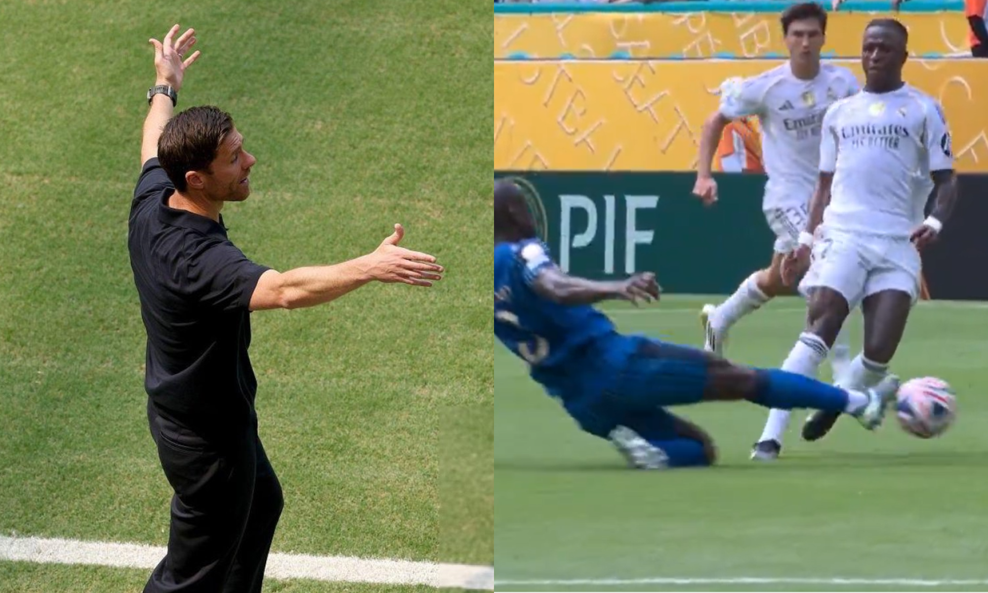 Xabi Alonso reaccionó al instante a la tarjeta amarilla de Vinícius Jr.