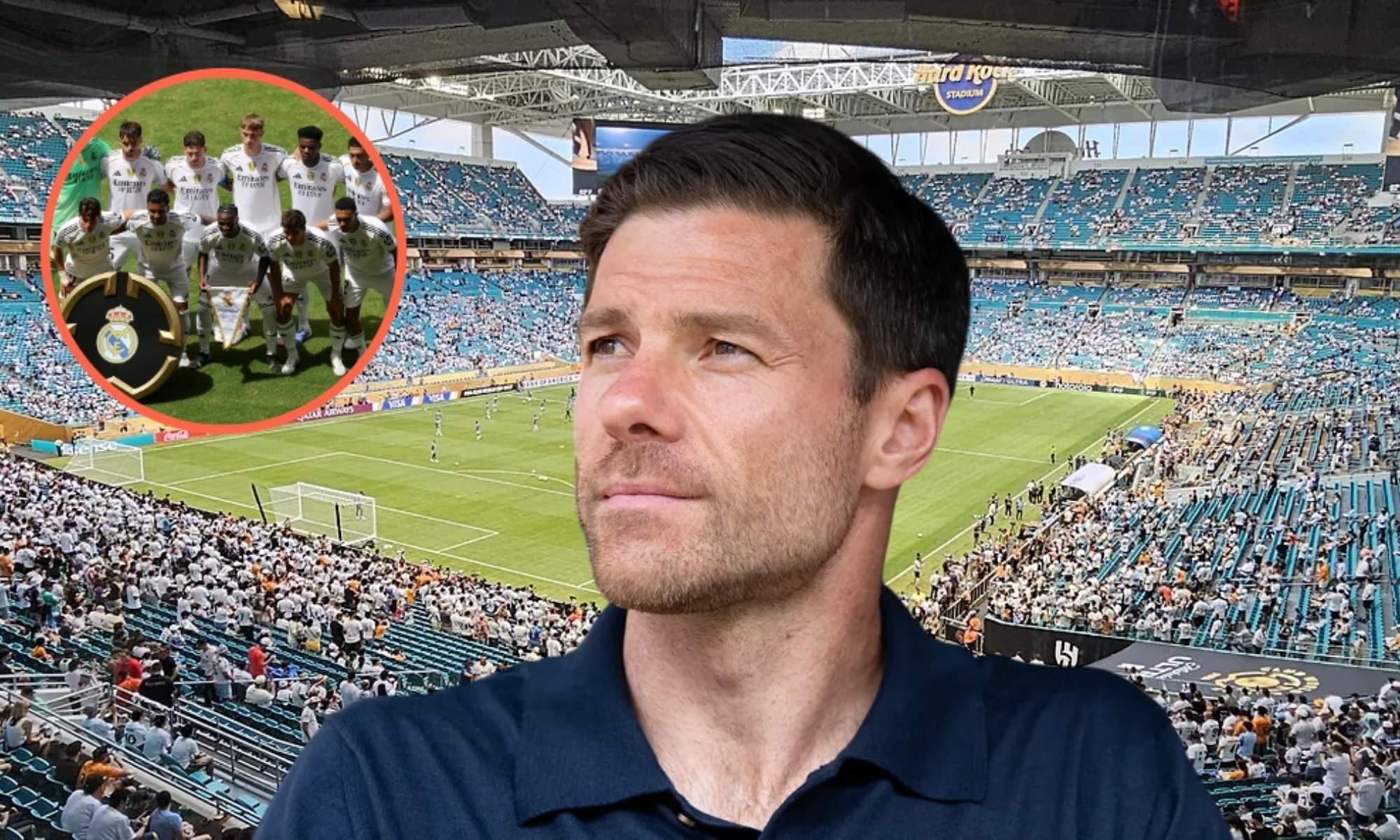 Xabi Alonso ha tenido una conversación con Raúl Asencio al término de la primera parte en el Hard Rock Stadium ante el Al-Hilal.