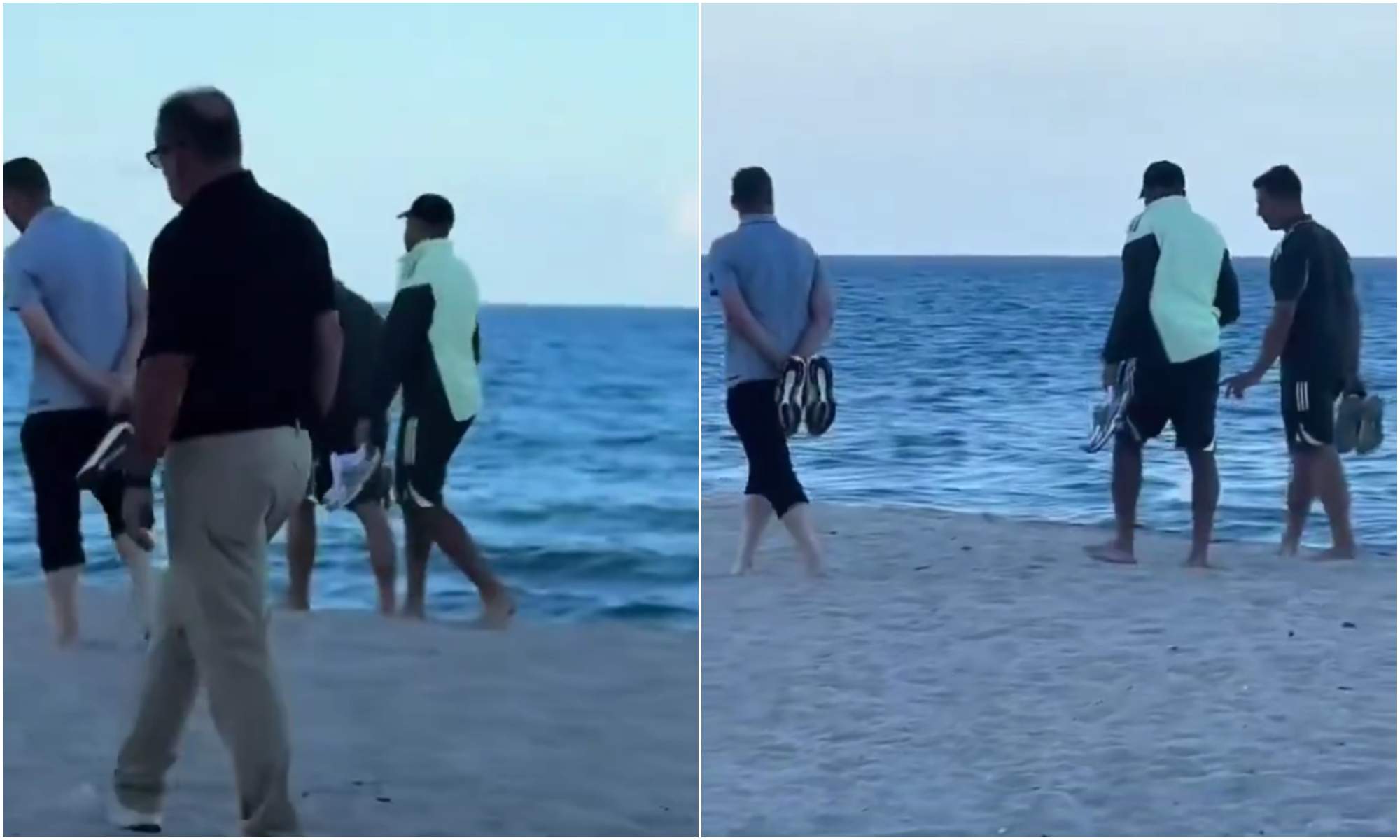 Kylian Mbappé paseando por la playa con un médico del club.