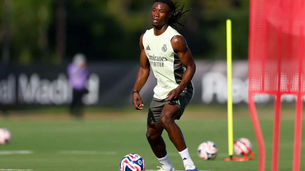 Eduardo Camavinga durante un entrenamiento del Real Madrid.