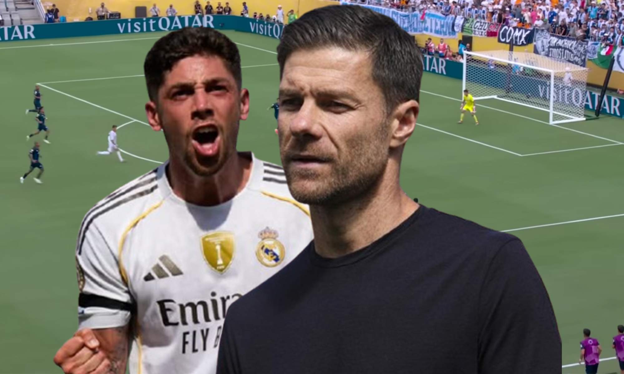 Fede Valverde, Xabi Alonso y una captura del Real Madrid - Pachuca.