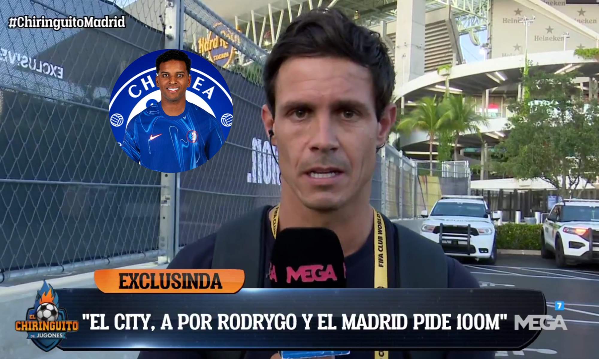 Edu Aguirre y un montaje de Rodrygo Goes con la camiseta del Chelsea.