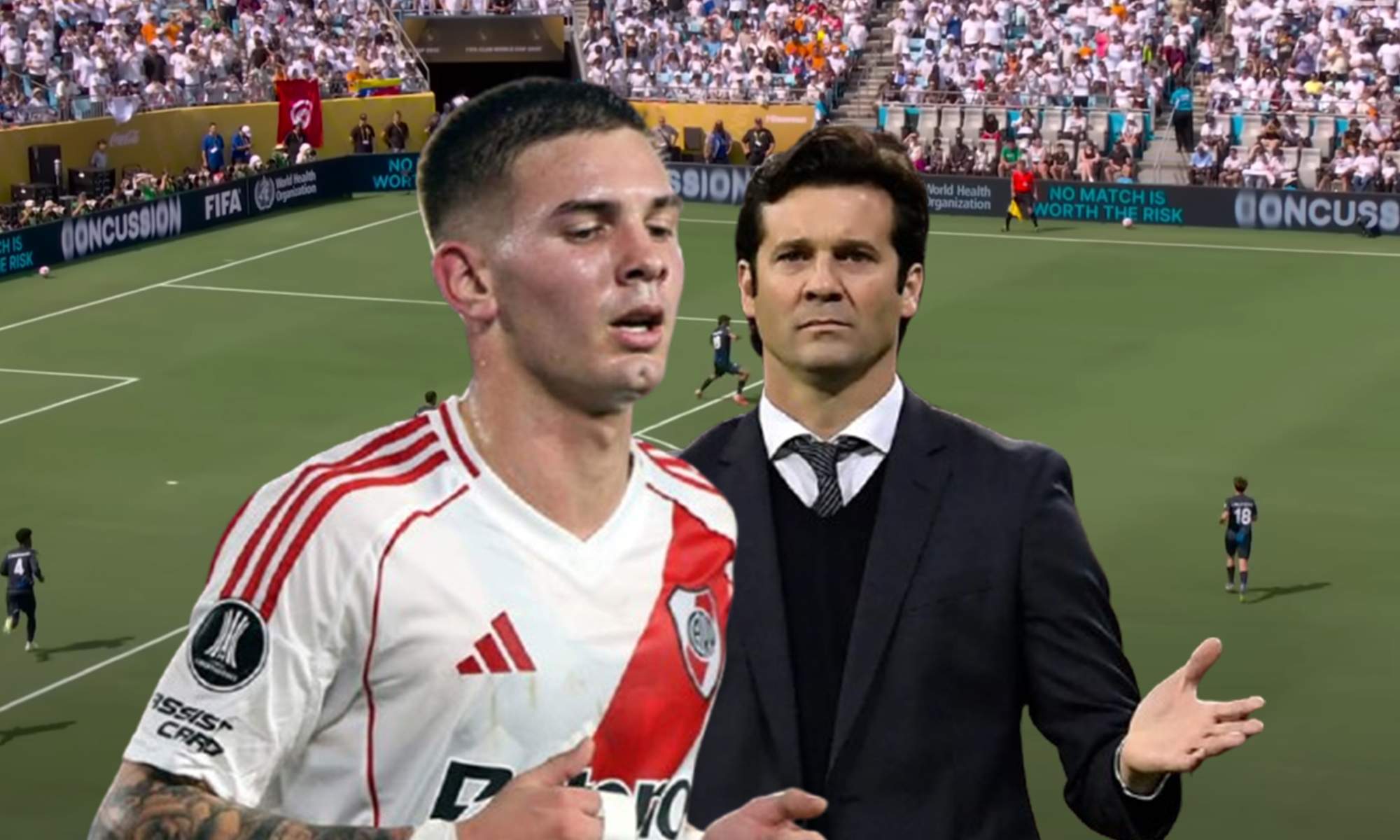 Franco Mastantuono, Santiago Salari y una captura del Real Madrid - Pachuca.
