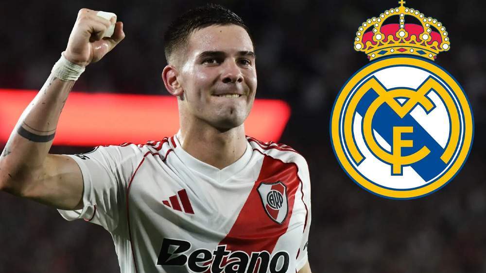 Mastantuono y un escudo del Real Madrid