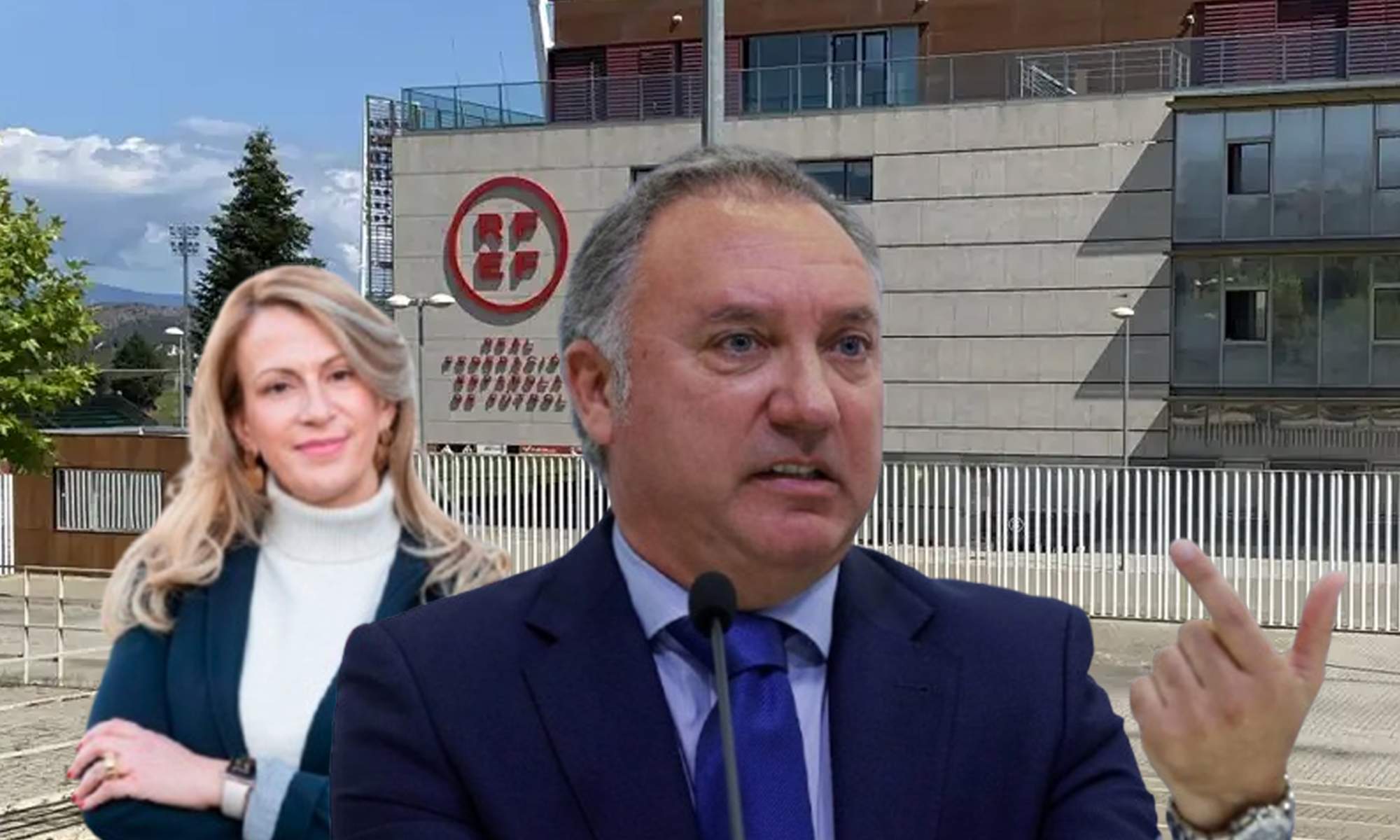 Yolanda Parga, Medina Cantalejo y una foto de la sede de la RFEF. 
