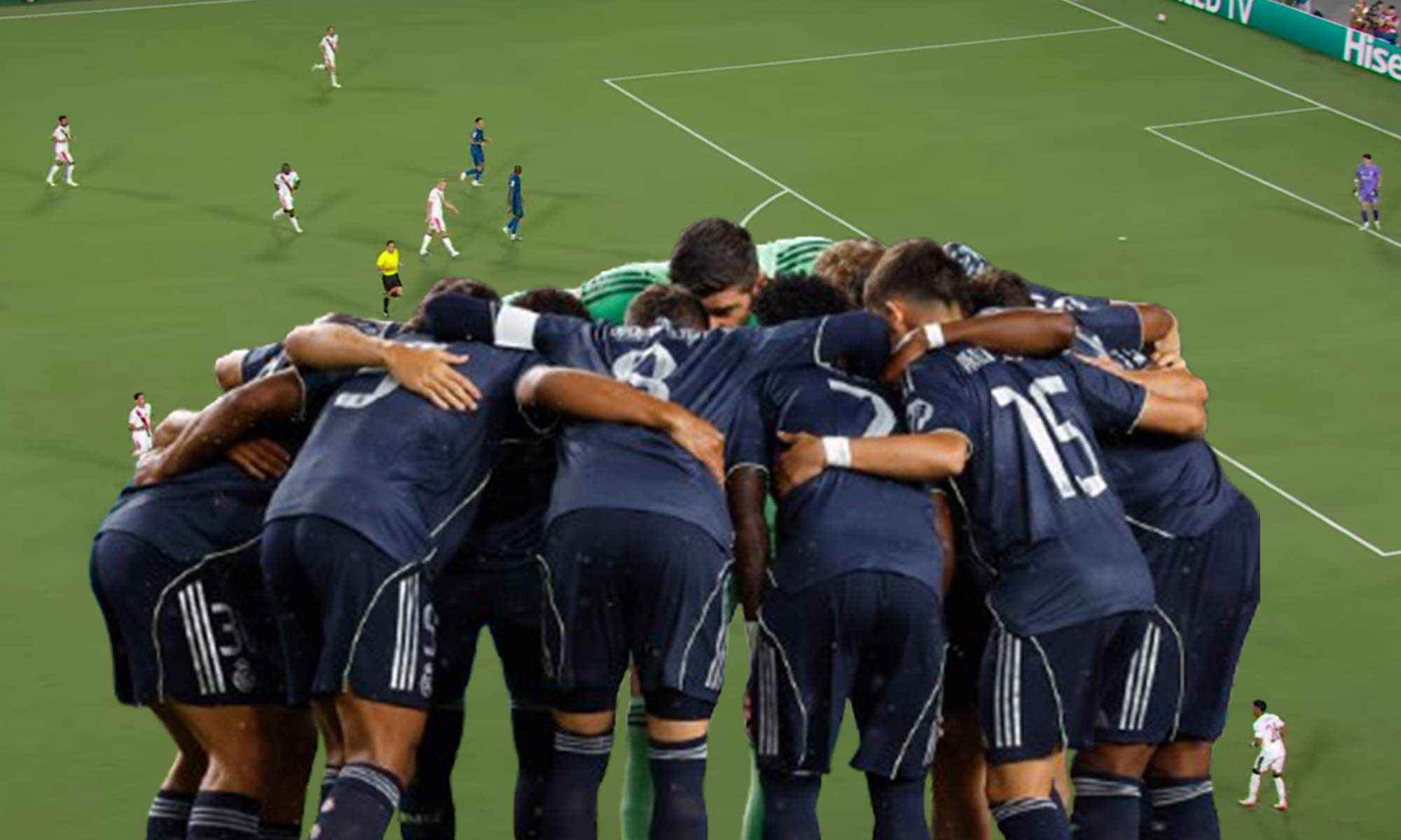 Jugadores del Real Madrid y una captura del Manchester City - Al Hilal.