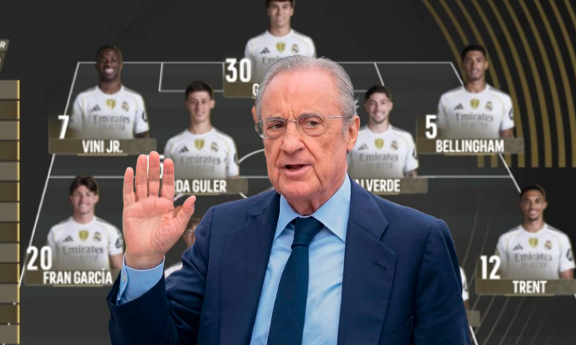 Florentino. Alineación del Real Madrid