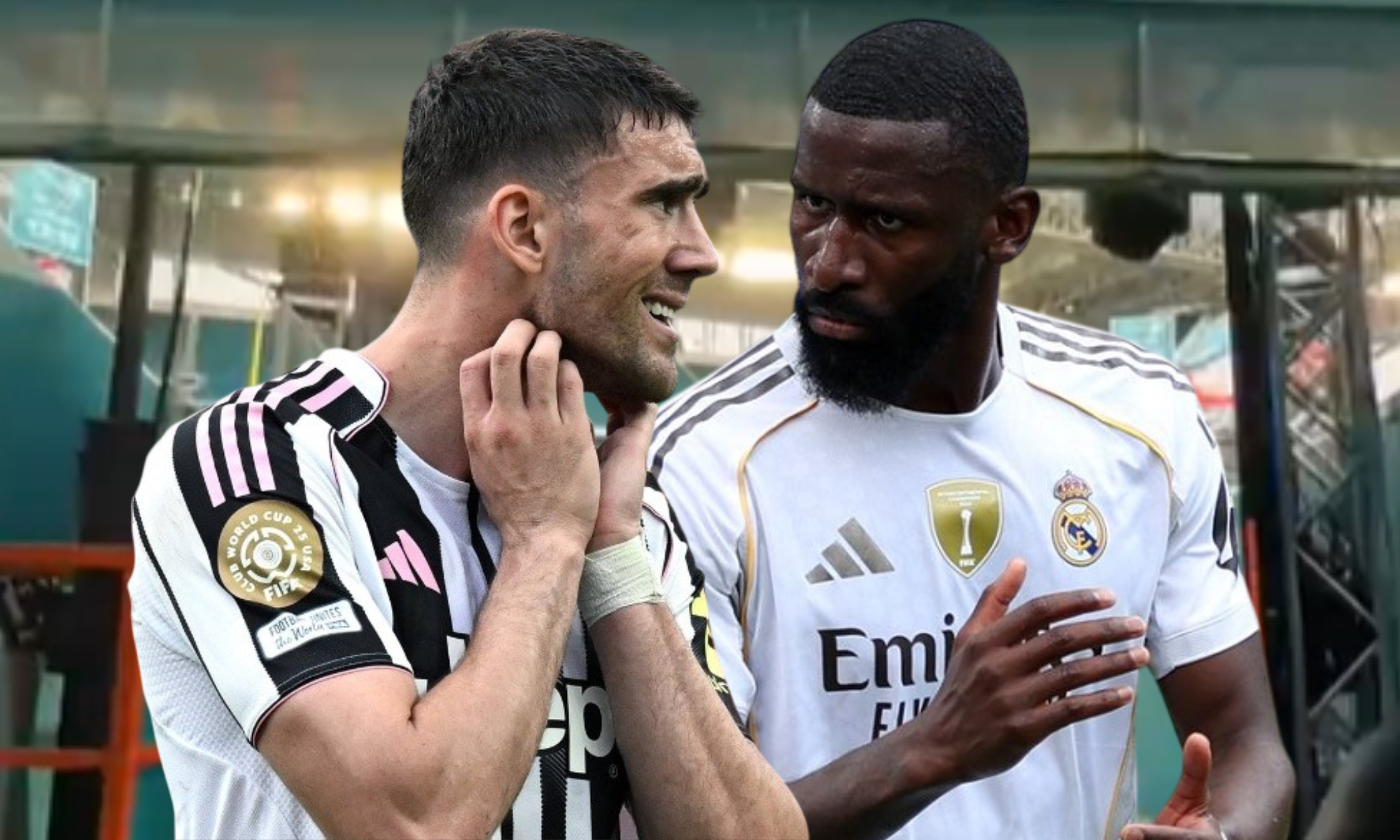 Antonio Rüdiger y Dusan Vlahovic intercambiaron impresiones sobre el partido