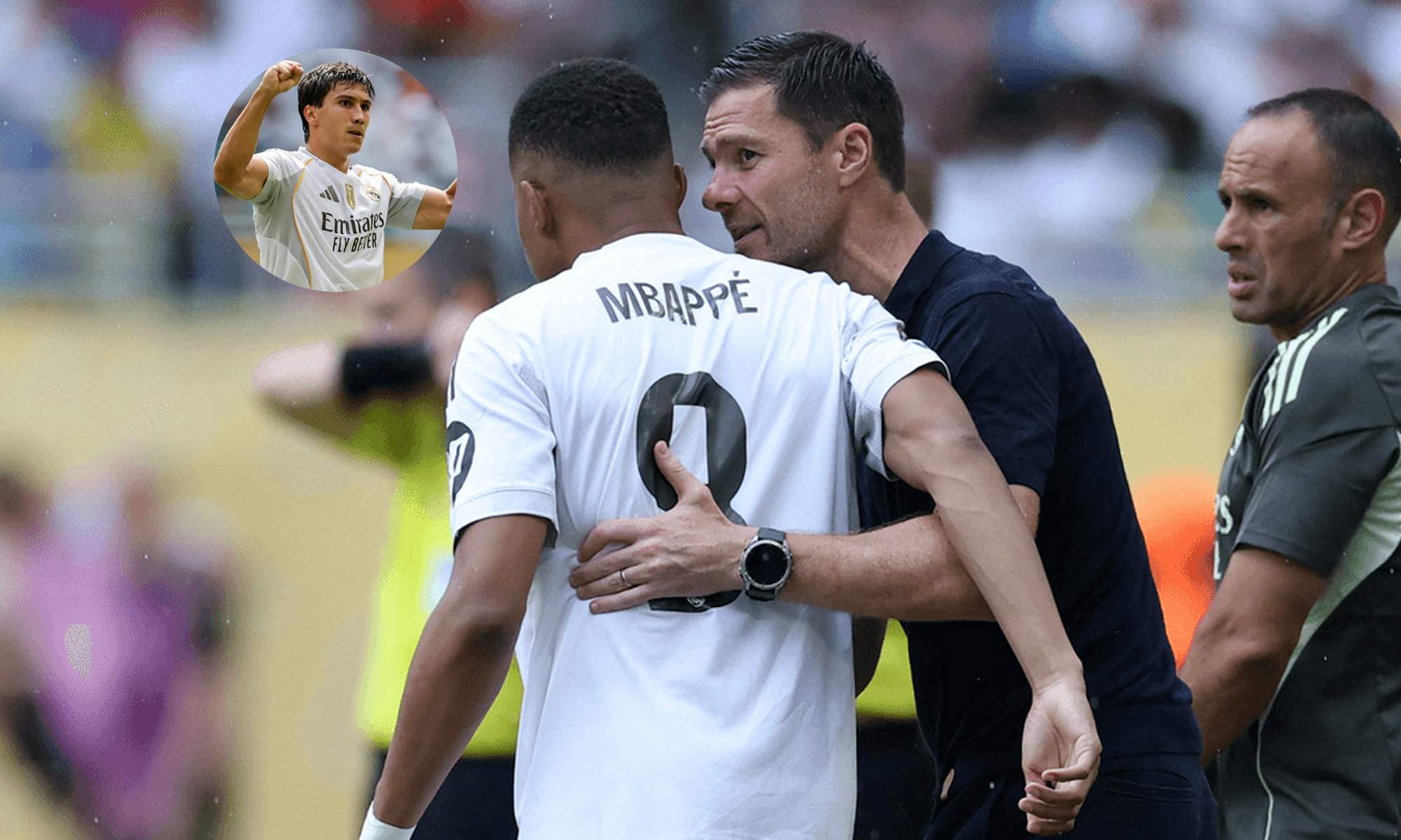 Xabi Alonso, Kylian Mbappé y una foto de Gonzalo García.