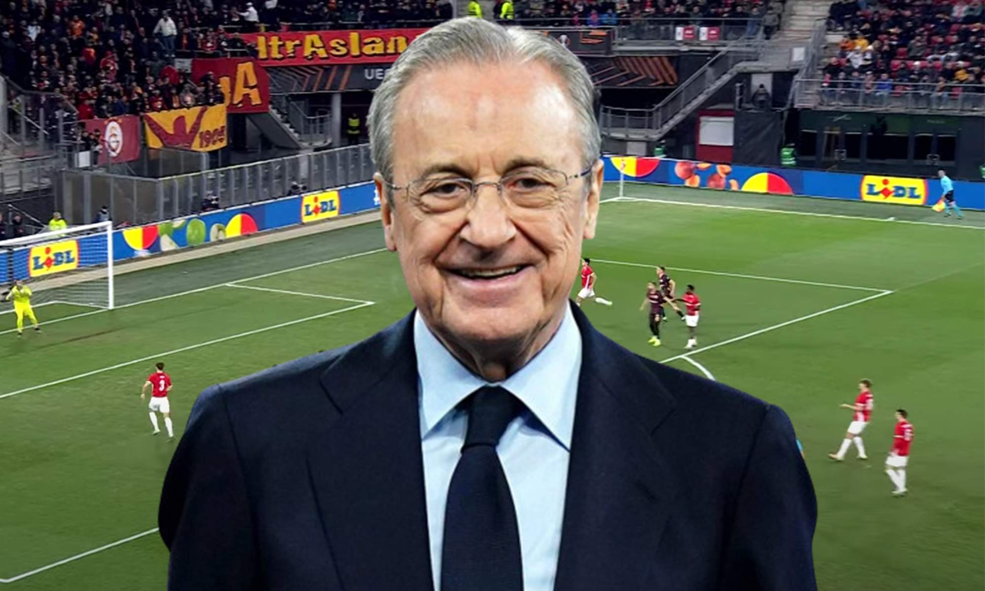 Florentino Pérez y una captura de un partido del AZ Alkmaar.