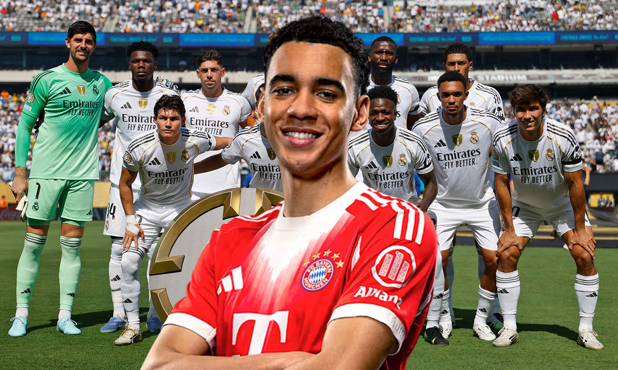 Jamal Musiala y el once del Real Madrid contra el Borussia Dortmund. 