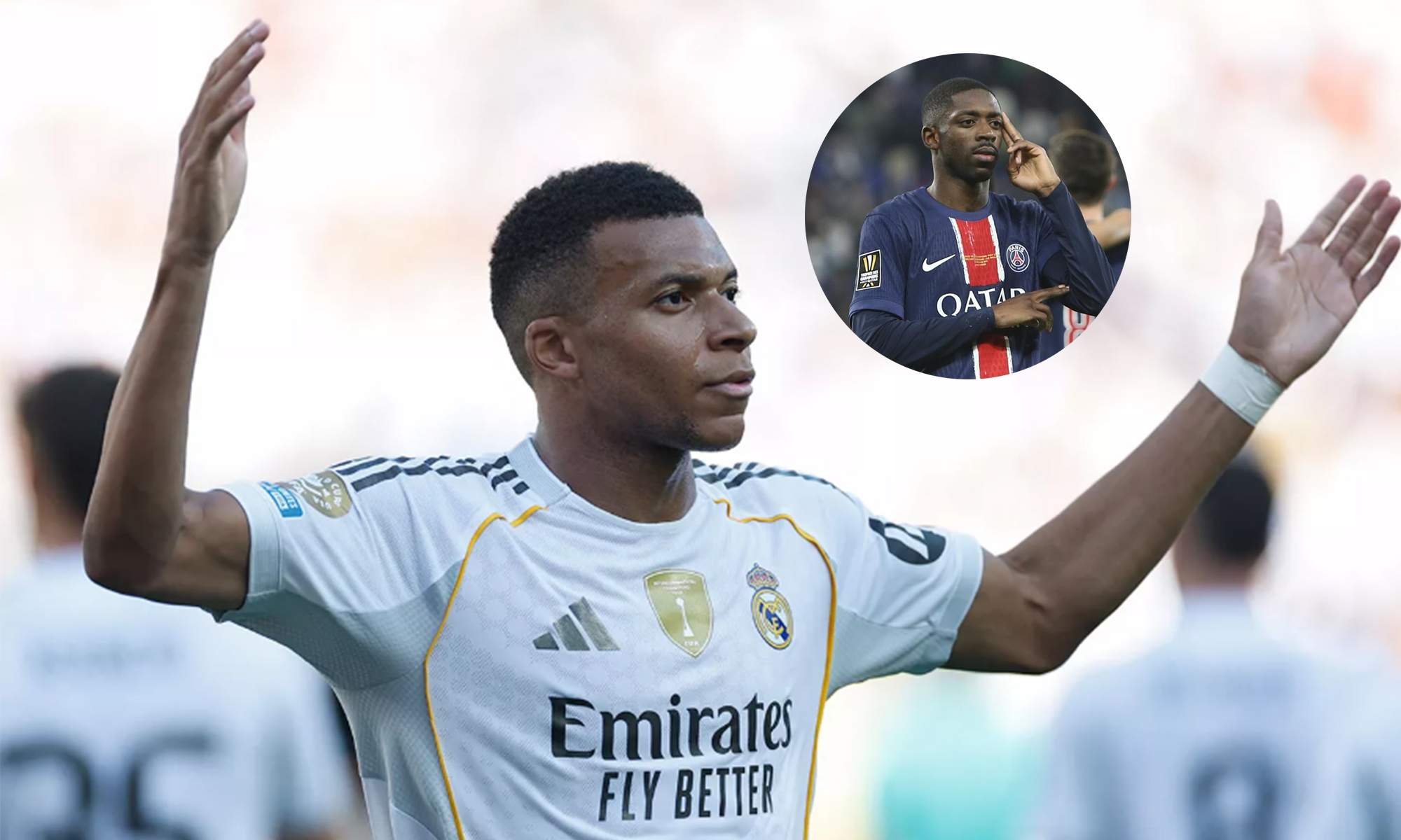 Kylian Mbappé y una foto de Ousmane Dembélé.