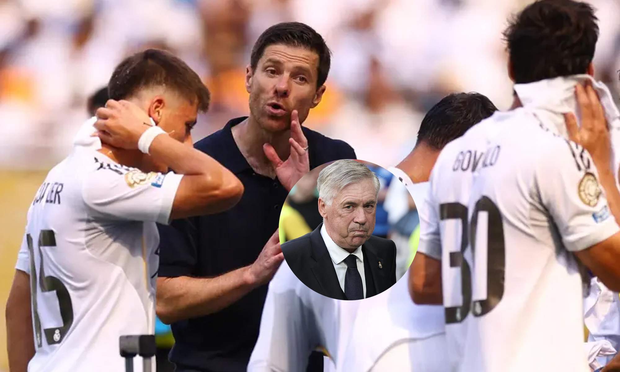 Arda Güler, Xabi Alonso y Carlo Ancelotti.