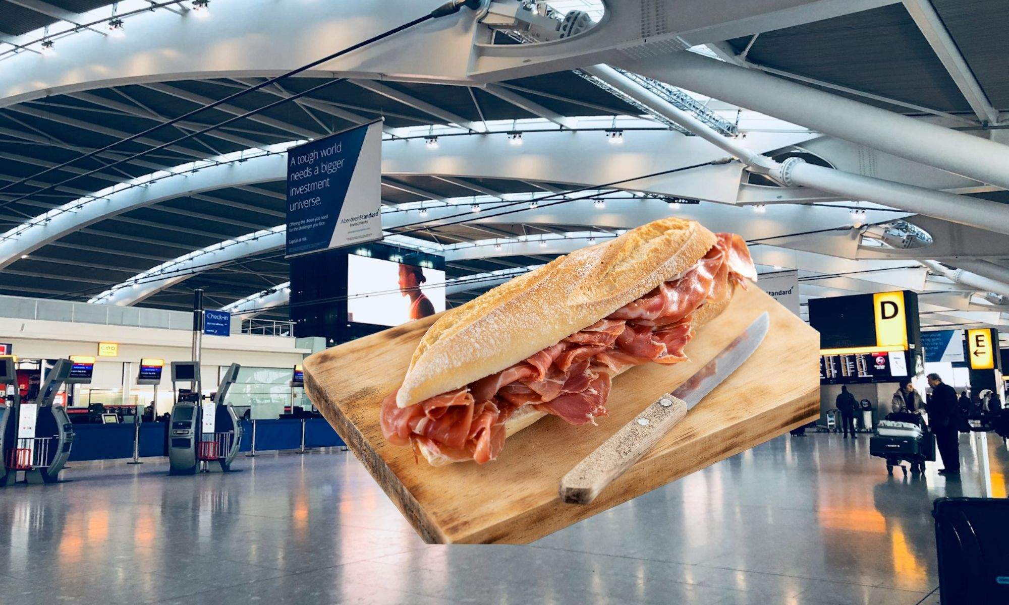 Bocadillo jamón y aeropuerto Londres