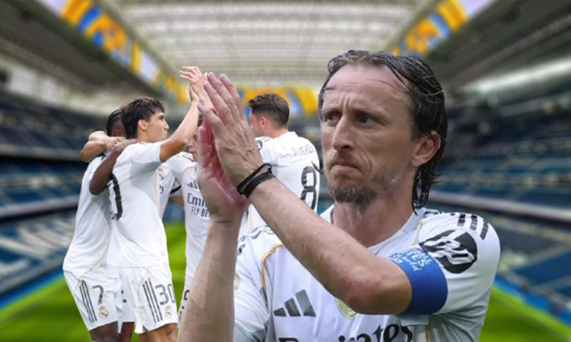 Luka Modric, jugadores del Real Madrid y el Santiago Bernabéu. Luka Modric, jugadores del Real Madrid y el Santiago Bernabéu.