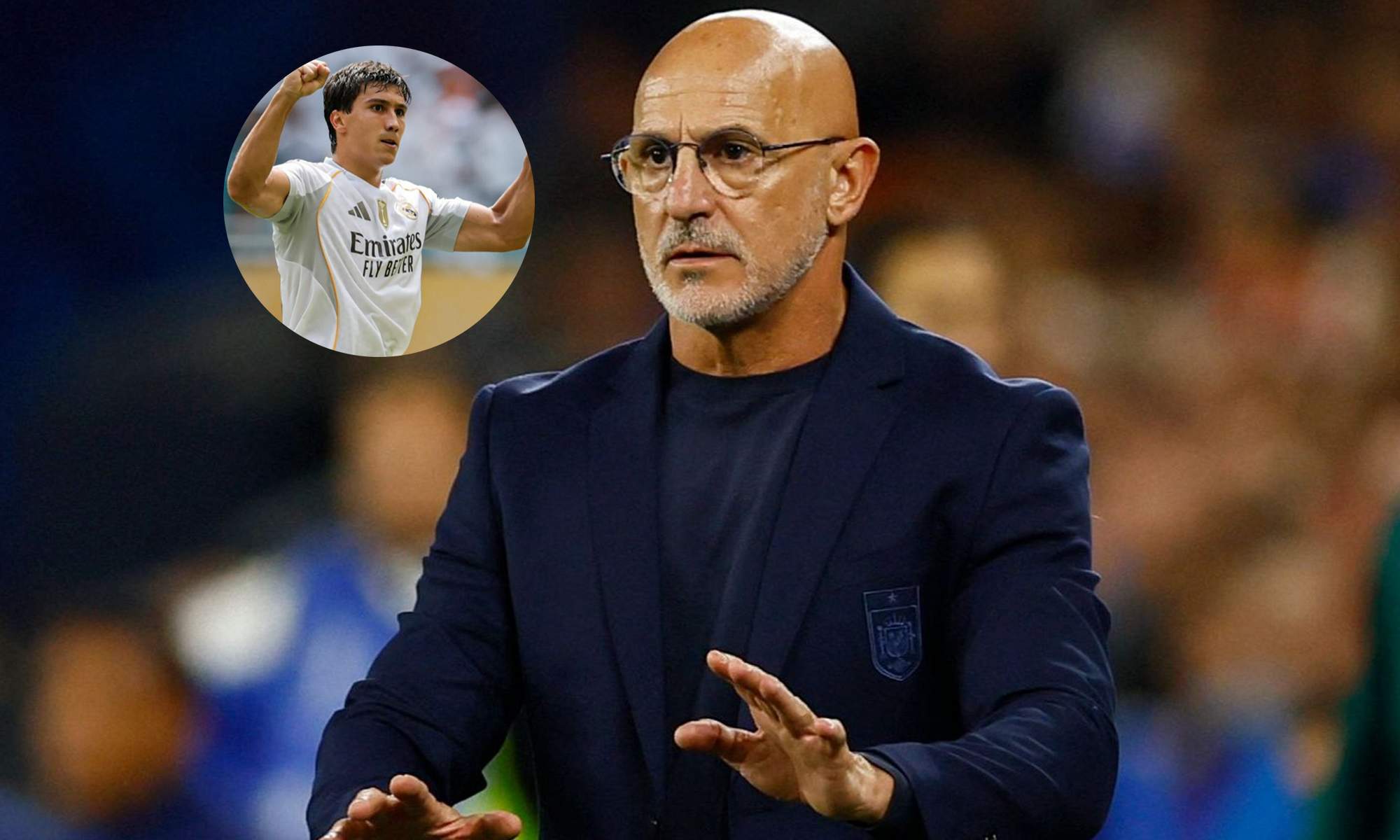 Luis de la Fuente y una foto de Gonzalo celebrando un gol con el Real Madrid. 