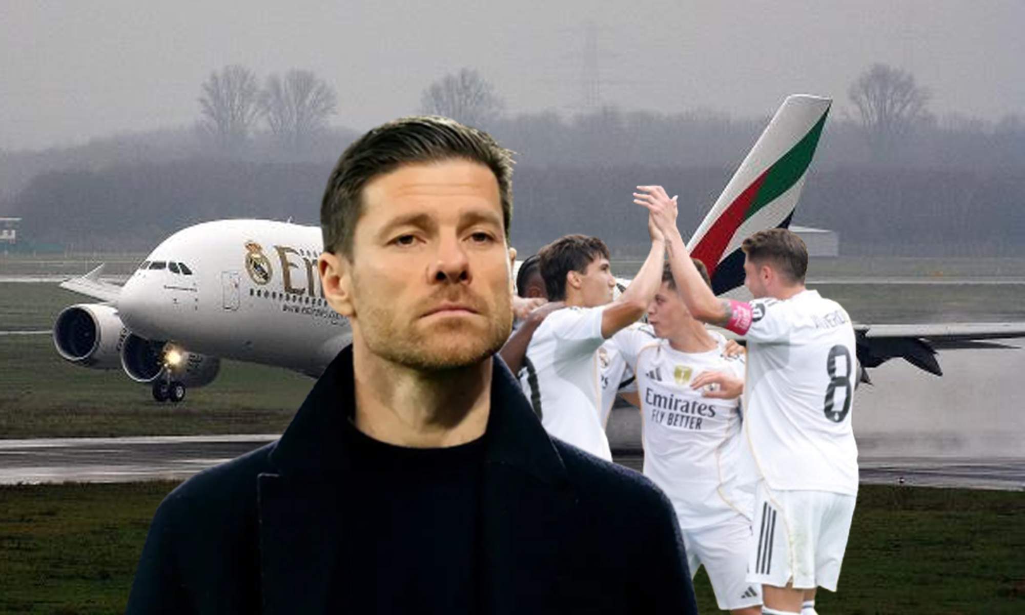Xabi Alonso, jugadores del Real Madrid y avión.