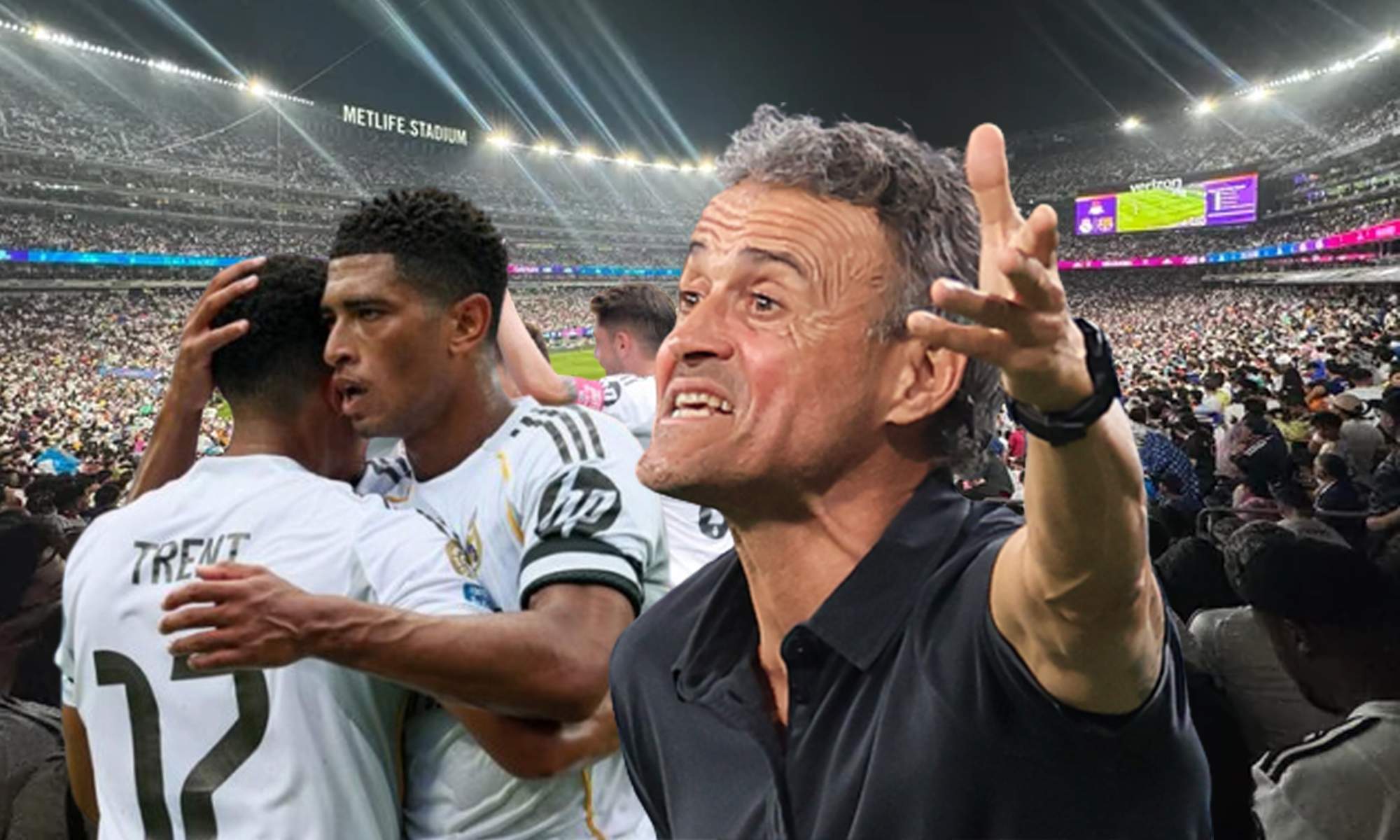 Luis Enrique, jugadores del Real Madrid y el MetLife Stadium.