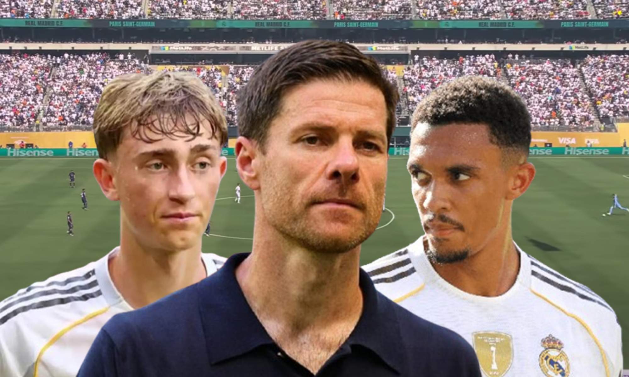 Dean Huijsen, Xabi Alonso y Trent Alexander-Arnold. 