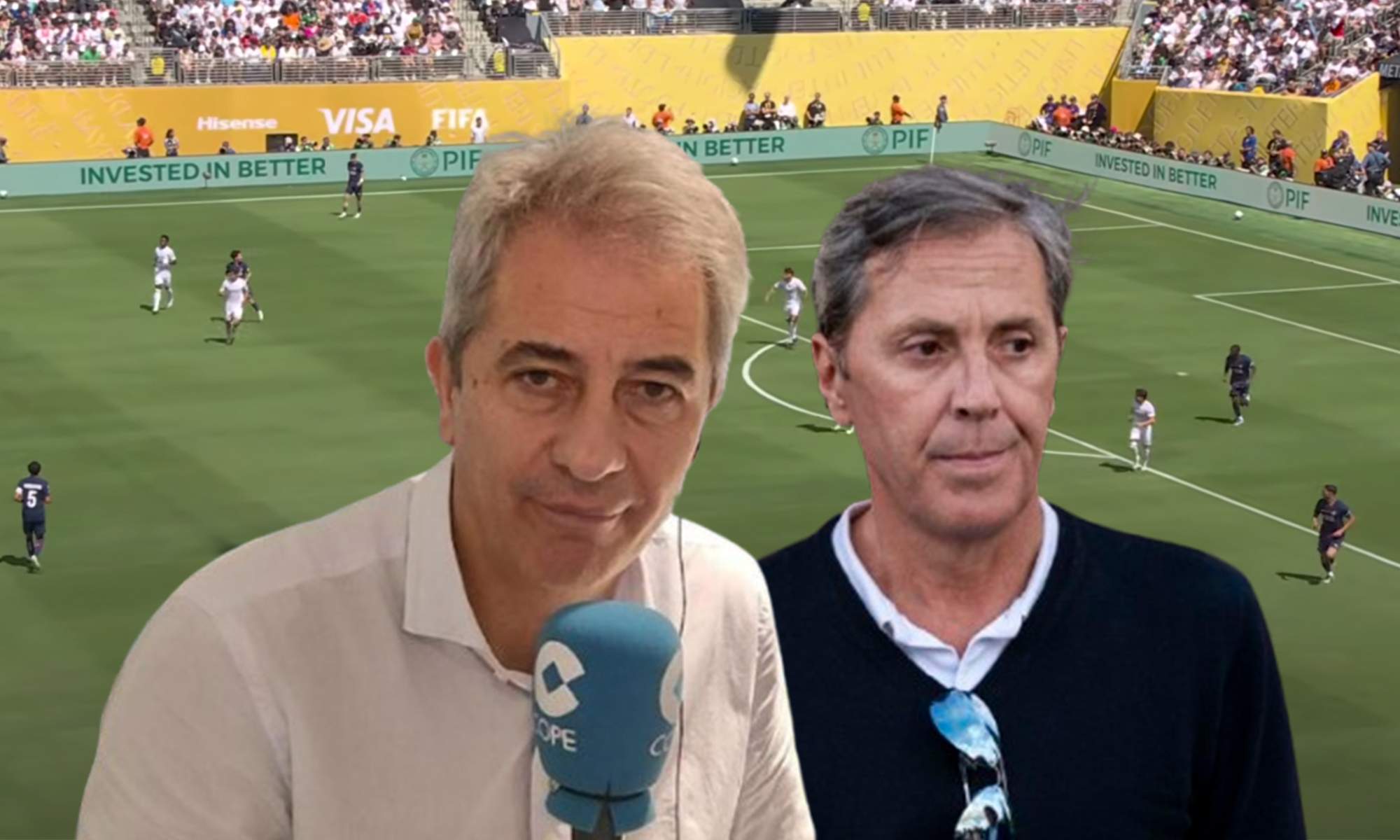 Manolo Lama, Paco González y una captura del Paris Saint-Germain - Real Madrid.