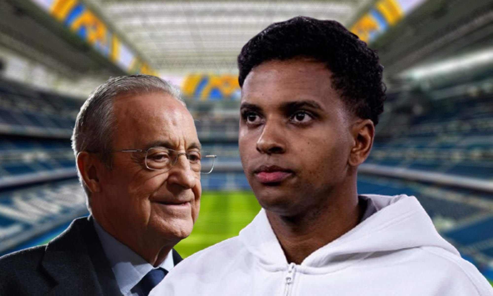 Florentino Pérez, Rodrygo Goes y el Santiago Bernabéu.