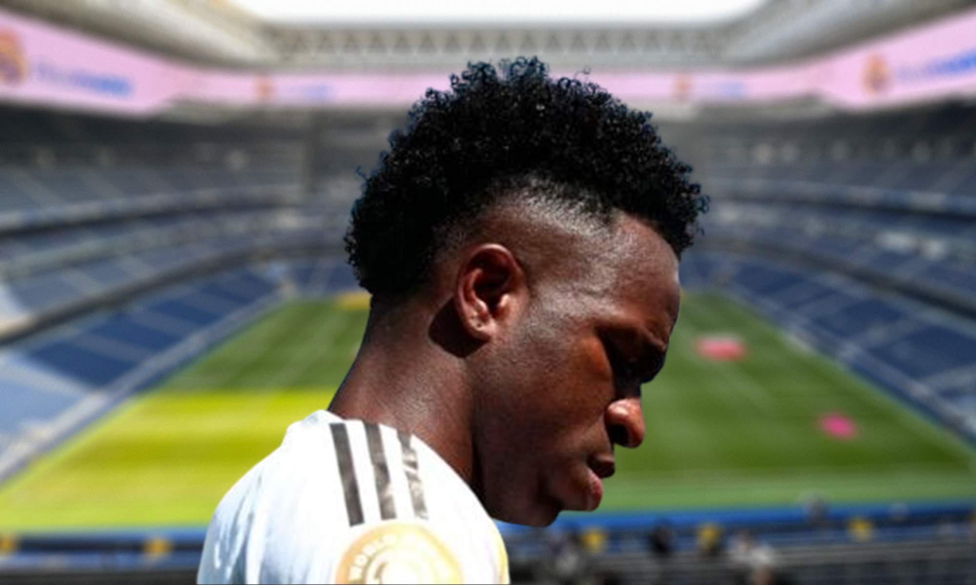 Vinícius Júnior en un partido del Mundial y el Santiago Bernabéu.