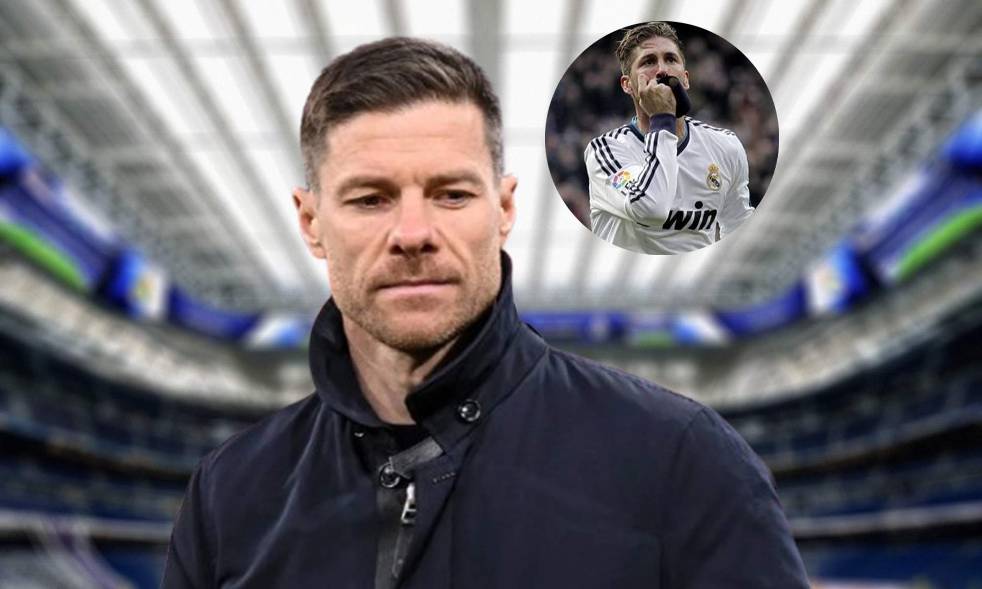 Xabi Alonso y una foto de Sergio Ramos.