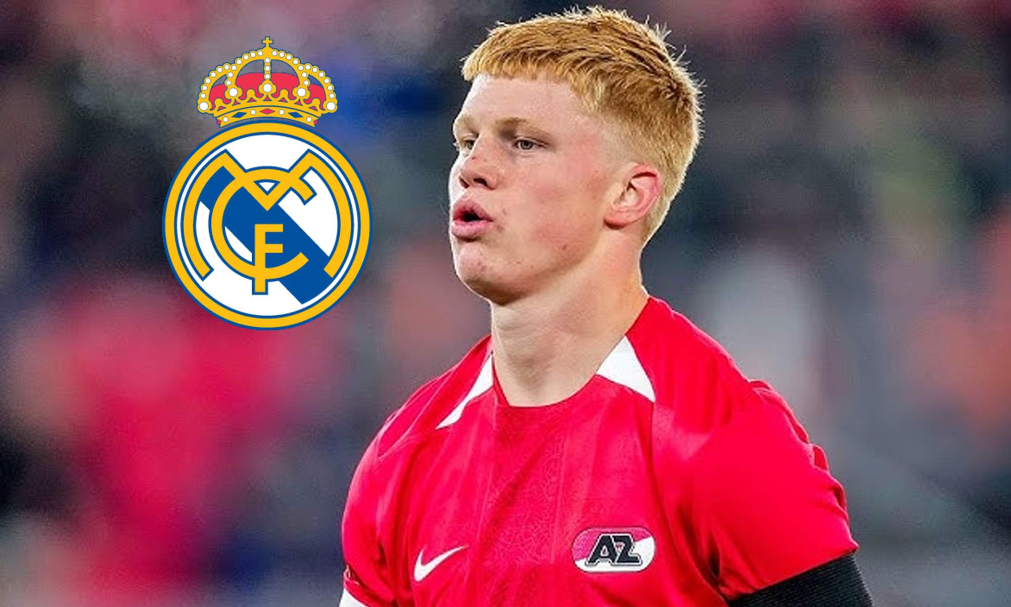 Kees Smit y el escudo del Real Madrid.