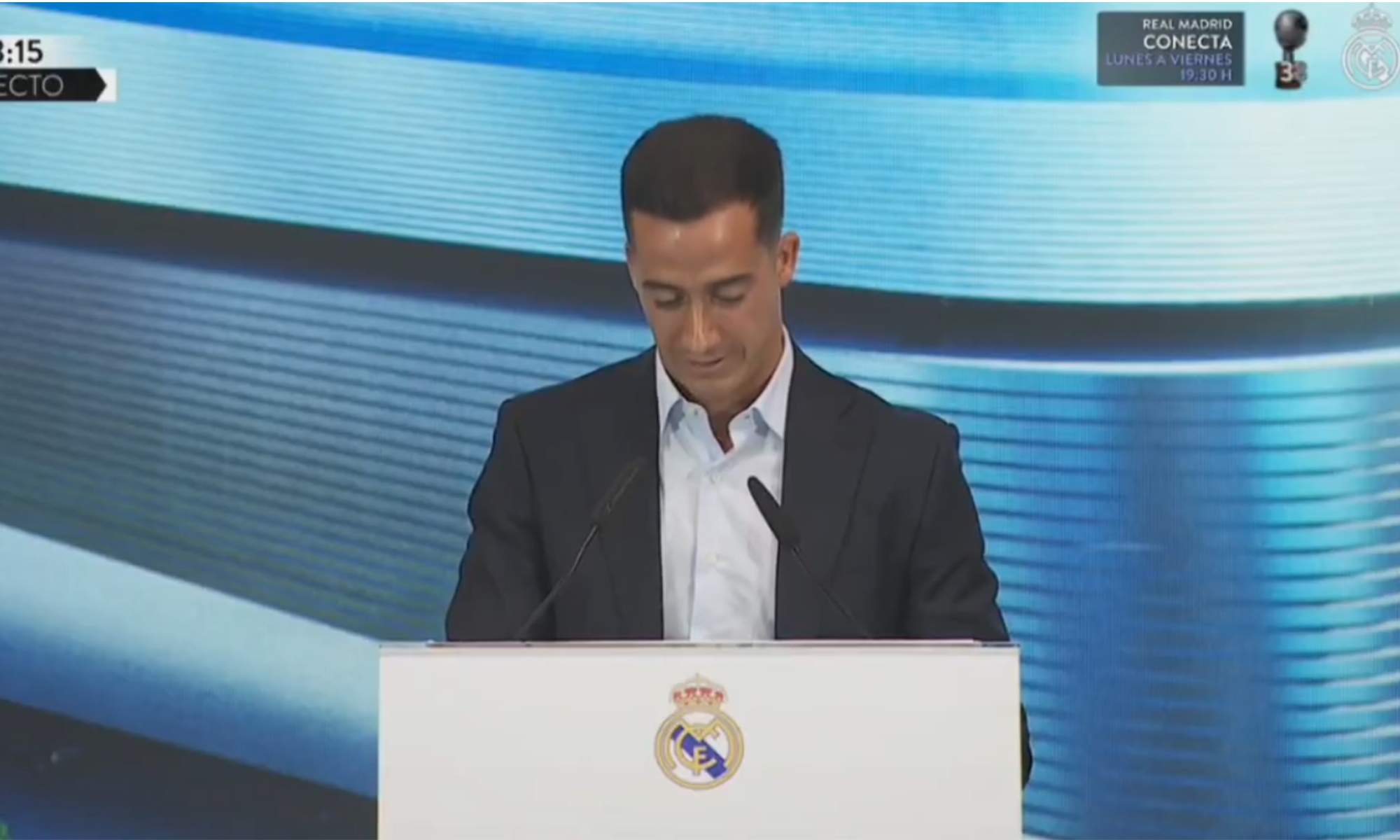 Lucas Vázquez en su acto de despedida del Real Madrid.