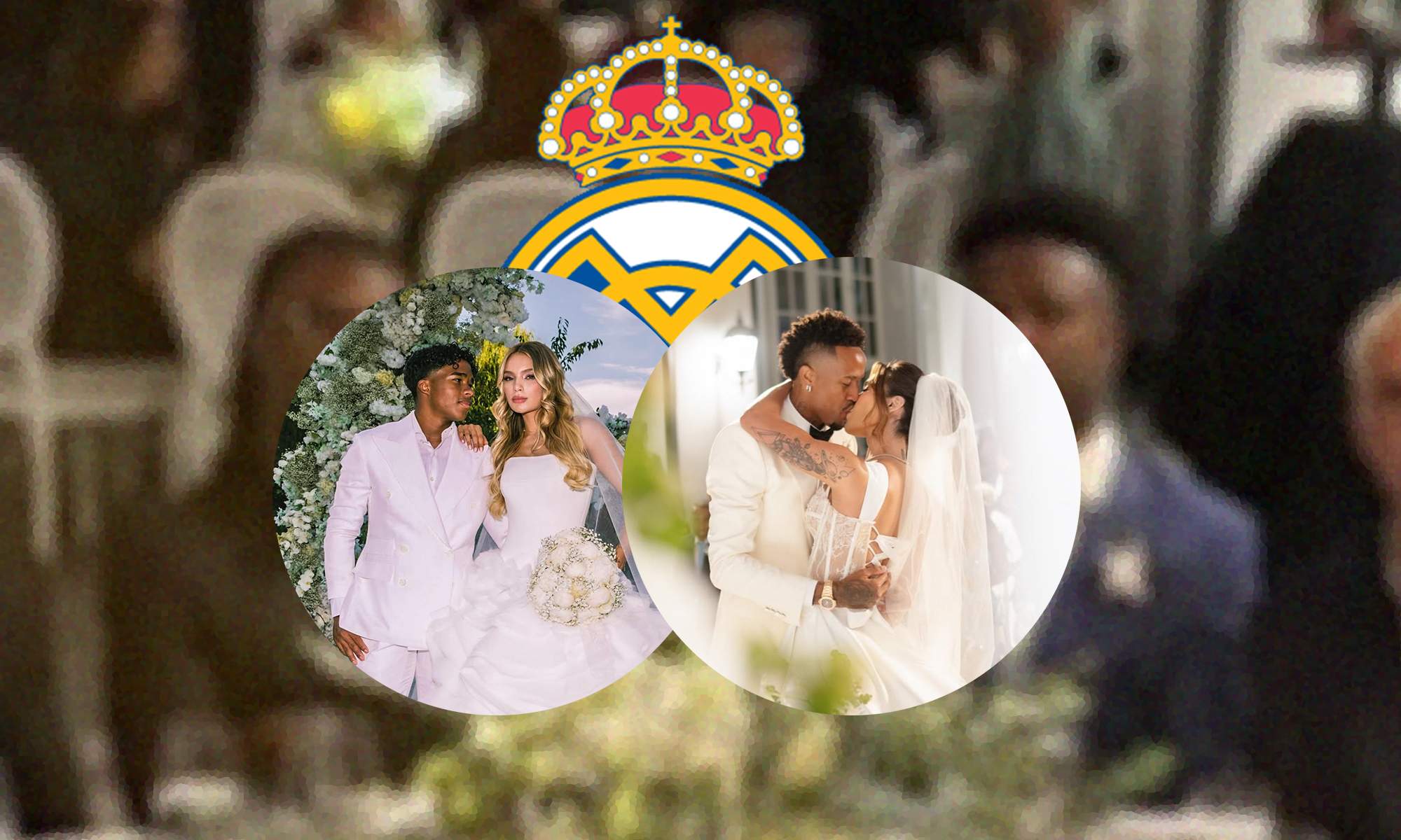 Boda de Endrick y Militao, escudo del Real Madrid y jugadores en la mesa.