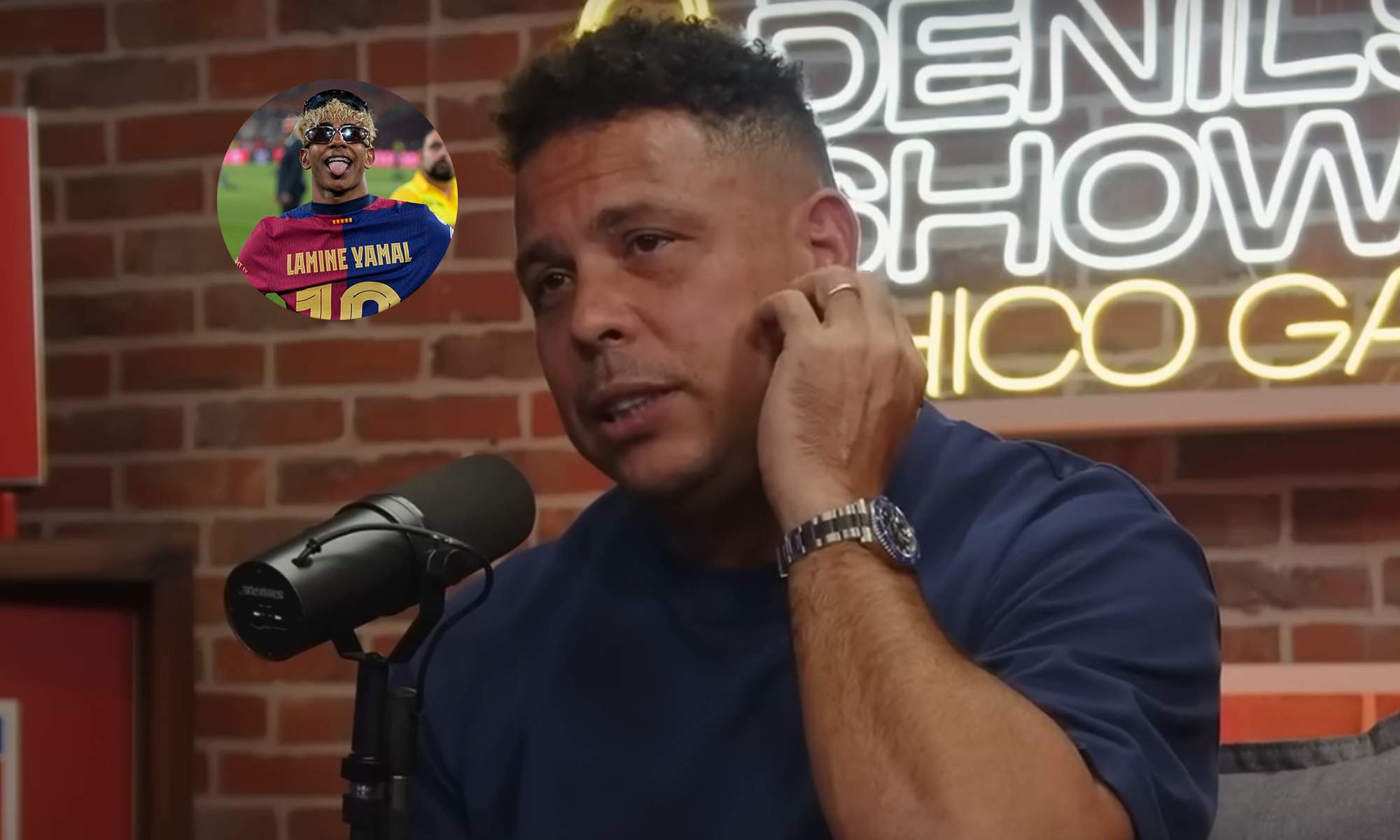 Ronaldo Nazario en un podcast y una foto de Lamine Yamal.