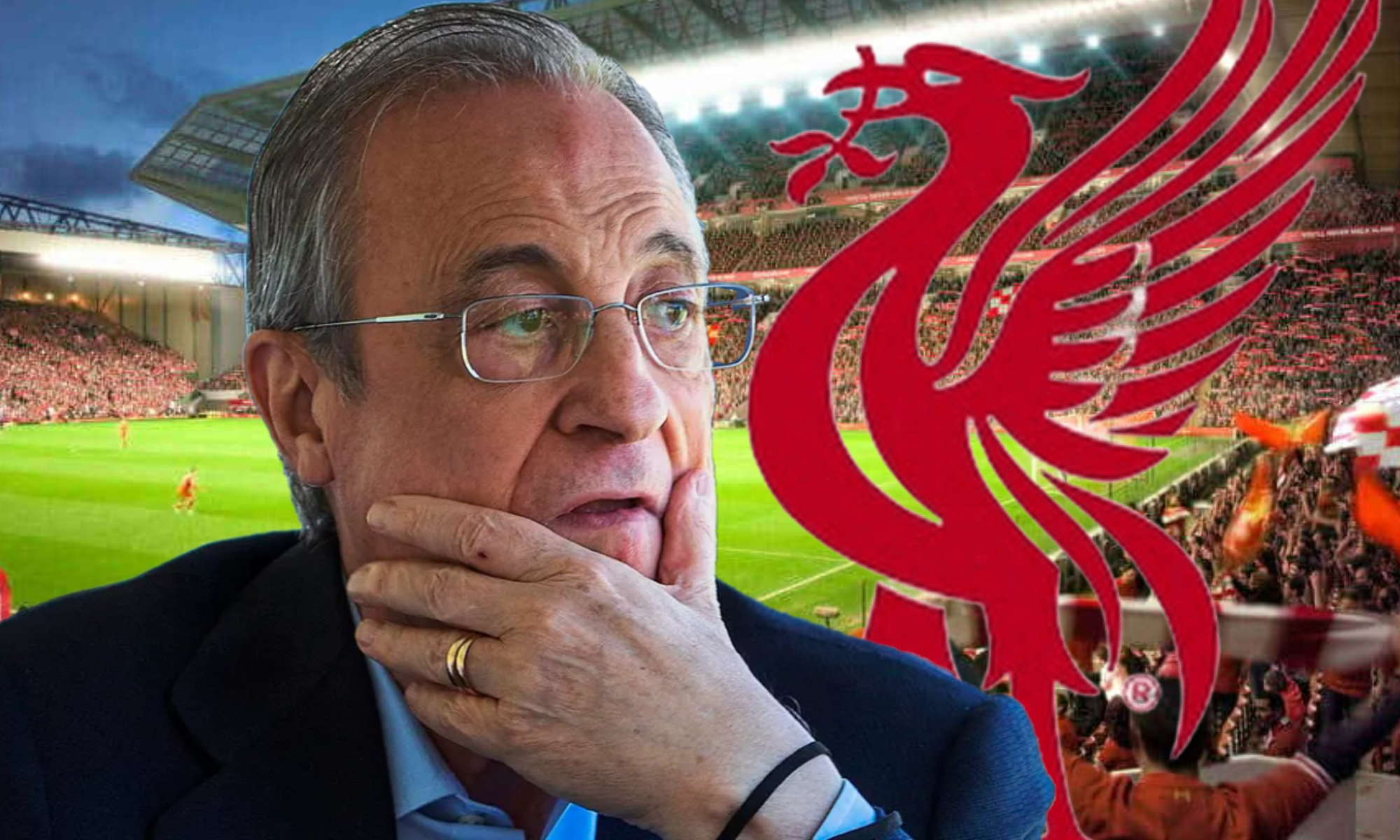 Florentino Pérez no pierde detalle de lo que ocurre en la zona noble de Anfield