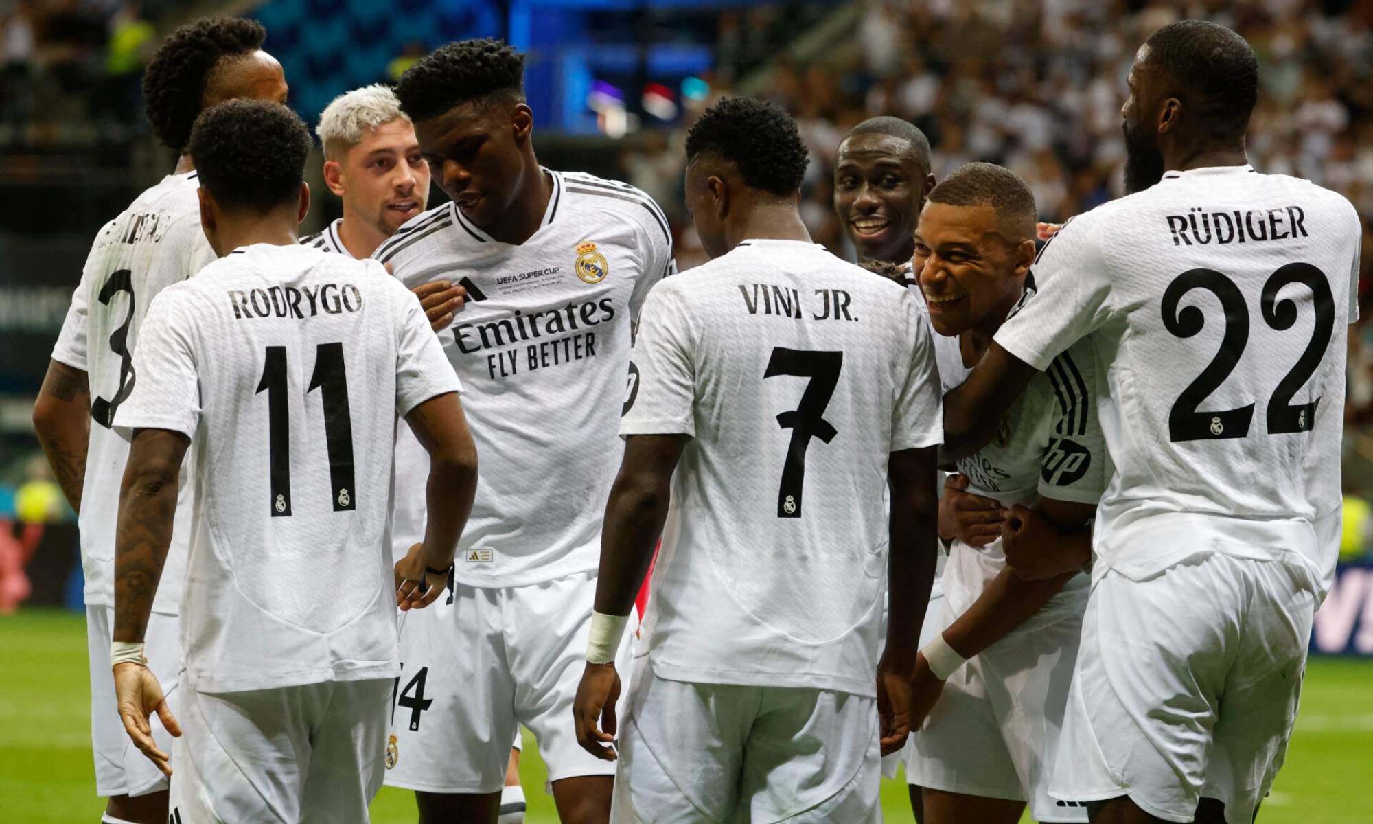 Varios jugadores del Real Madrid celebran un gol en el partido de la Supercopa de Europa del año pasado ante la Atalanta italiana.