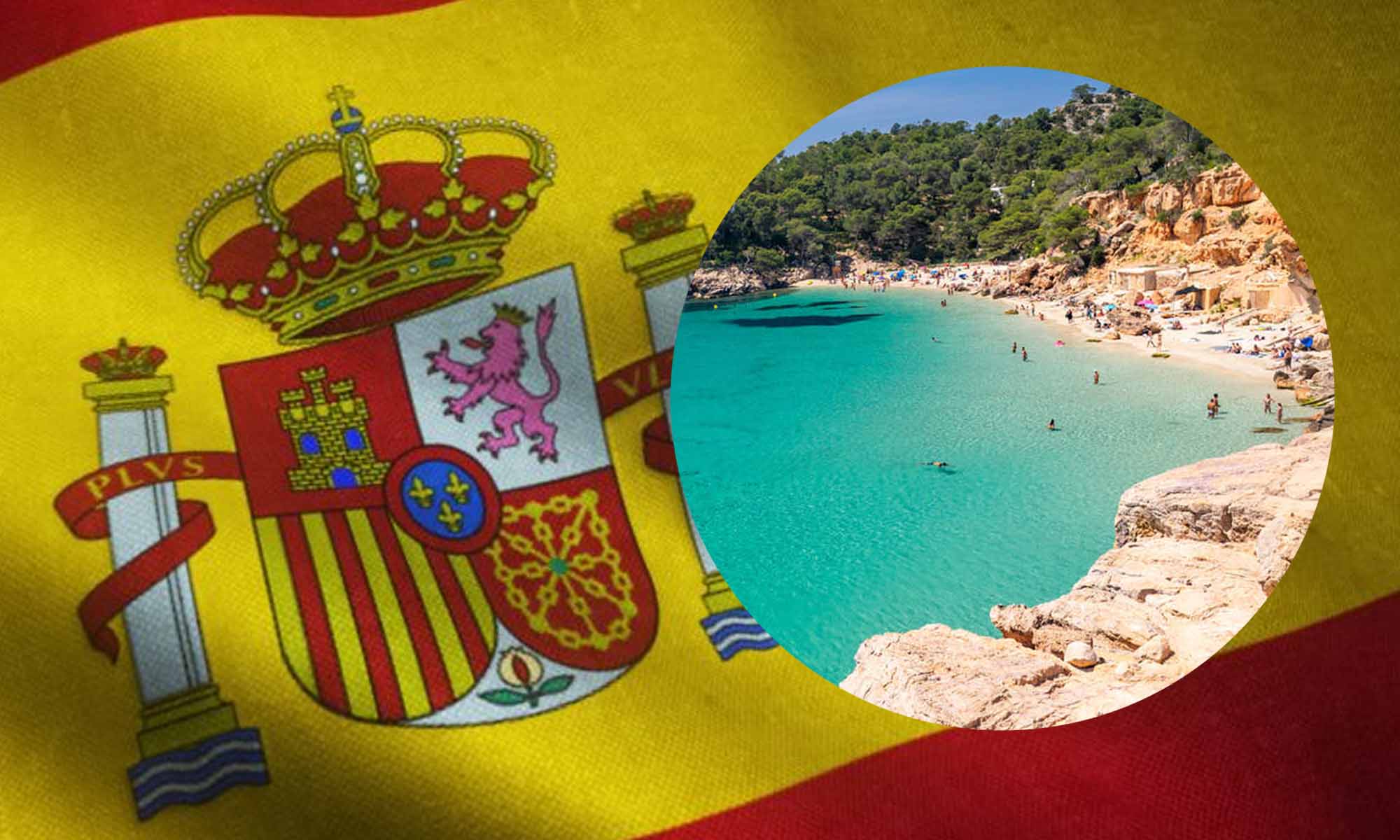 Playa con Bandera de España de fondo