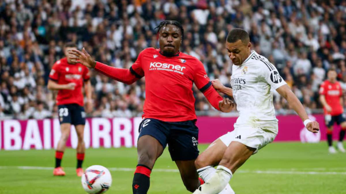 Kylian Mbappé, en el encuentro liguero que el Real Madrid y Osasuna disputaron la campaña pasada.
