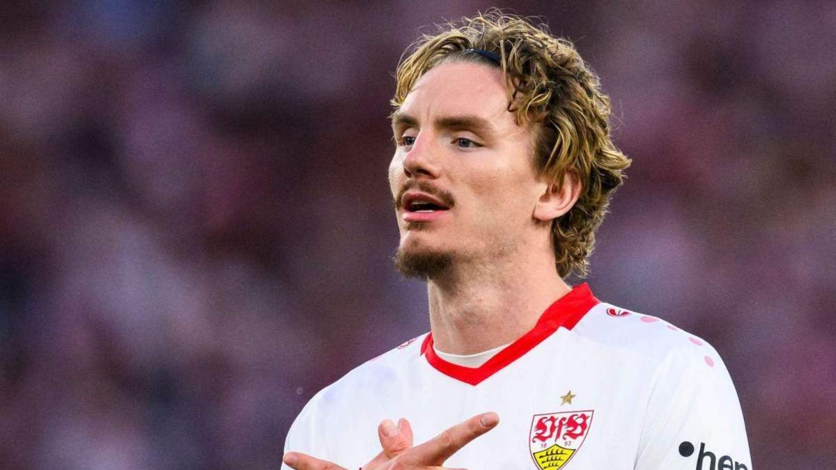 Nick Woltemade celebrando un gol con el Stuttgart