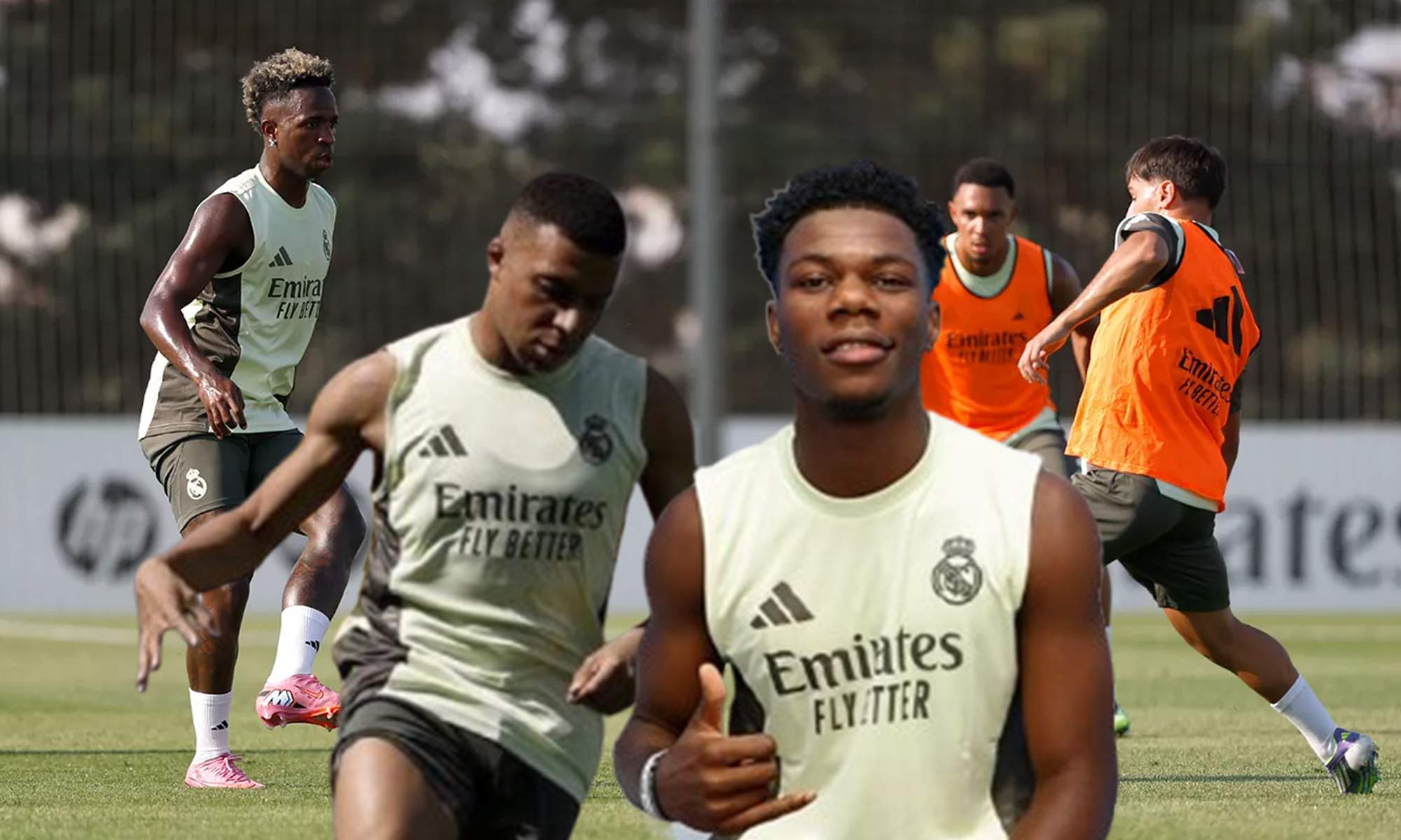 Aurélien Tchouaméni, Kylian Mbappé y un entrenamiento del Real Madrid. 