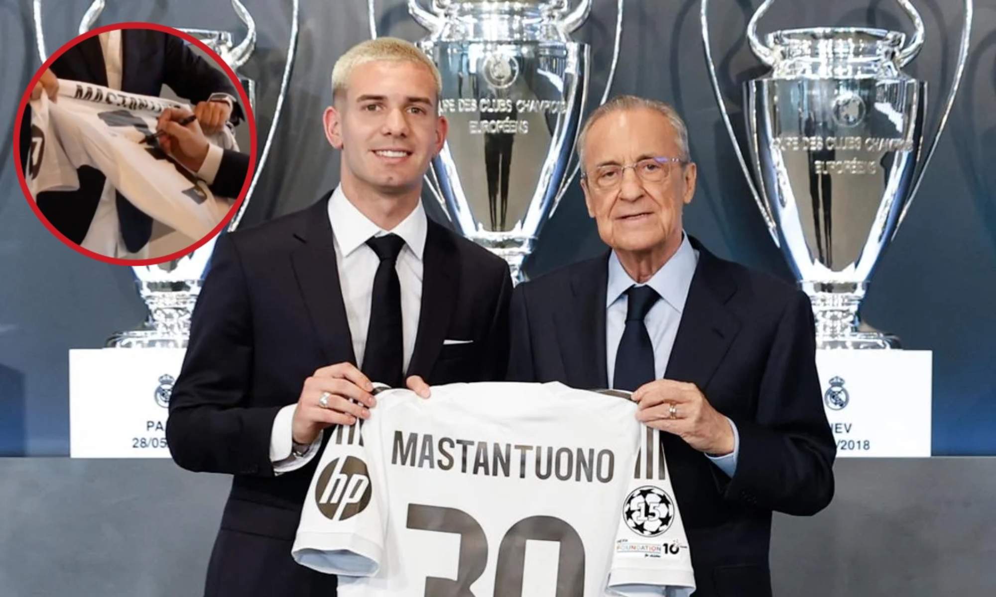 Franco Mastantuono le escribió una dedicatoria muy especial a Florentino Pérez en su nueva camiseta con el Real Madrid.