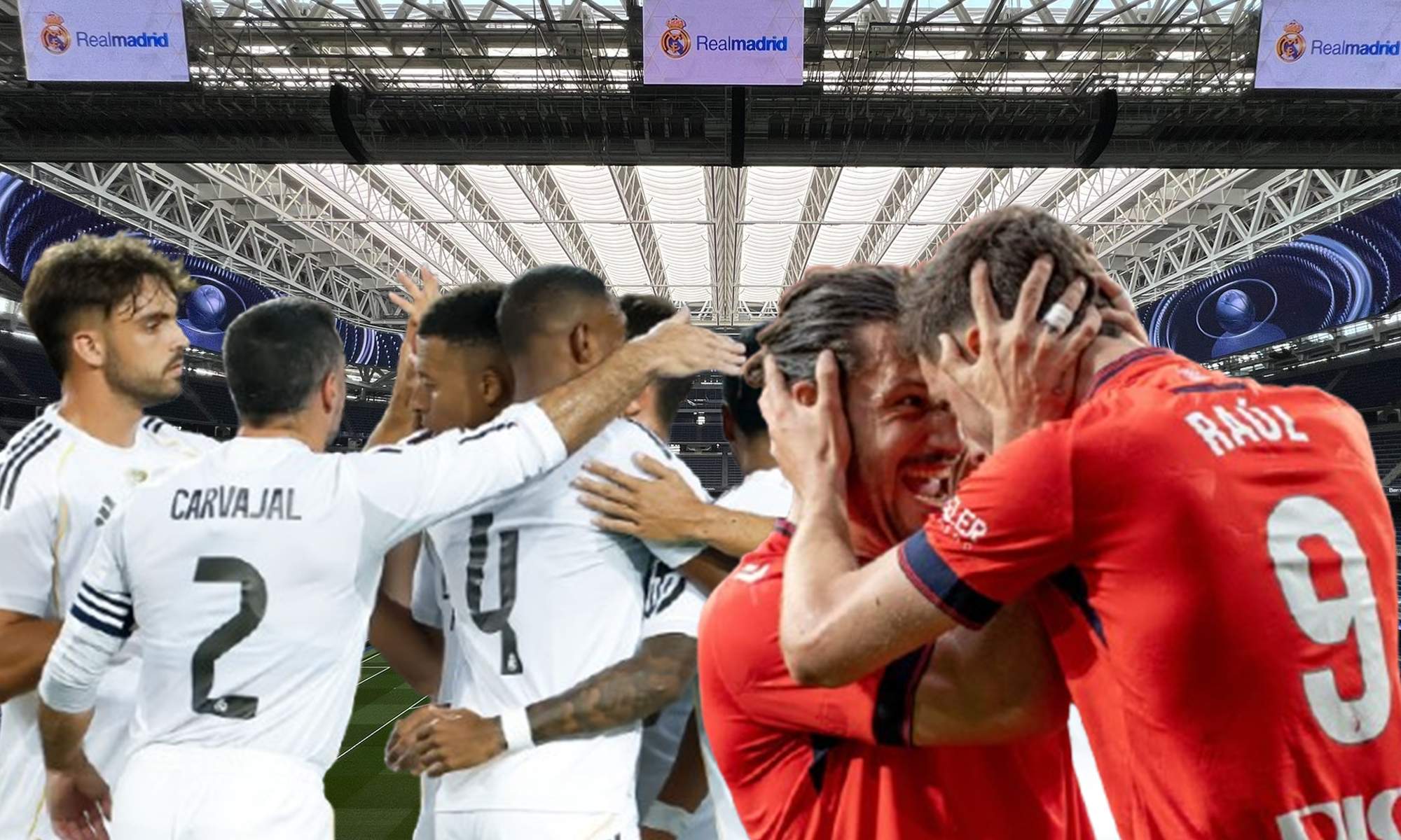 Jugadores del Real Madrid y del Osasuna en el Santiago Bernabéu.