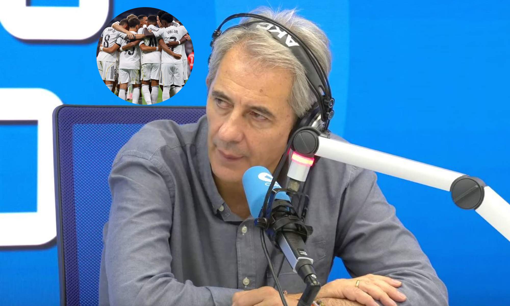 Manoo Lama en COPE y una foto de los jugadores del Real Madrid celebrando un gol. 