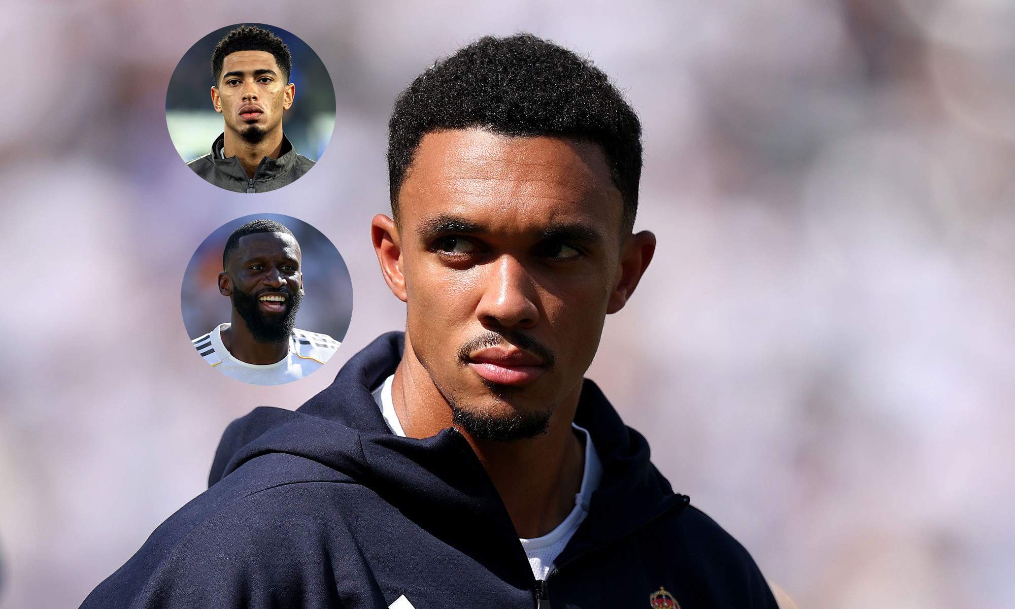 Trent Alexander-Arnold, Jude Bellingham y Antonio Rüdiger.